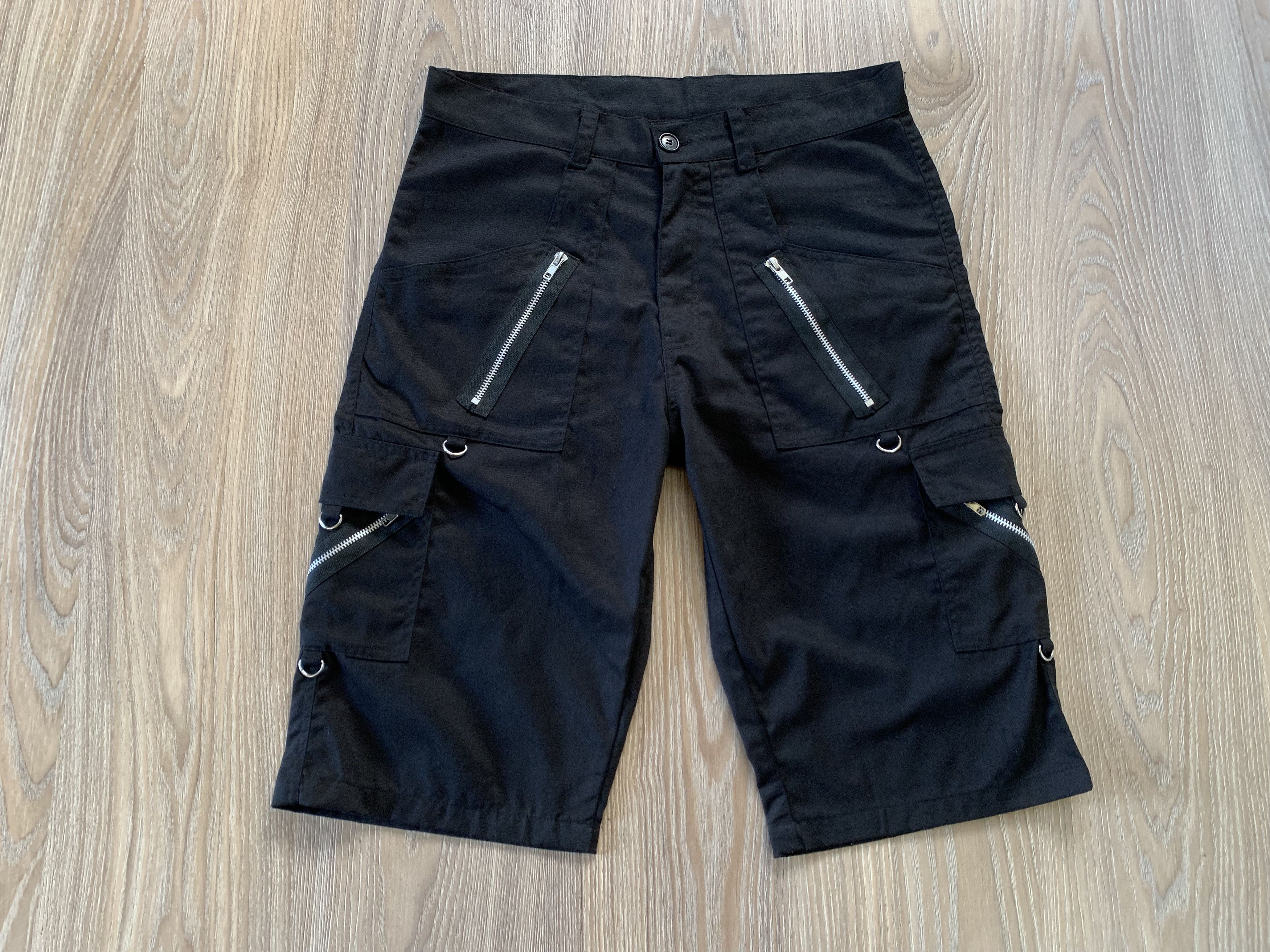 Denime Banned Alternative Black Multi Zip Denime Shorts Size 33" - 2 Thumbnail