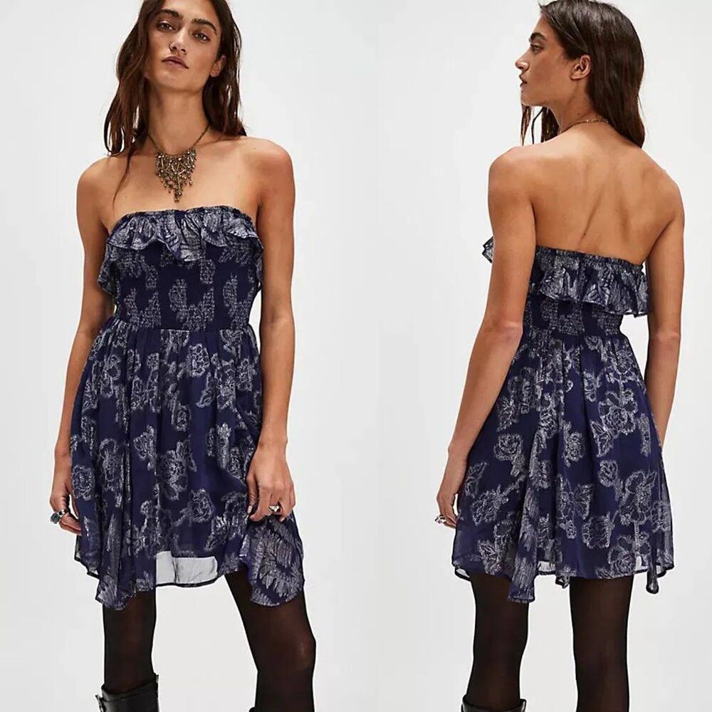 Free People New Free People Gardenia Blue Floral Mini Dress Size XS Size XS / US 0-2 / IT 36-38 - 1 Thumbnail