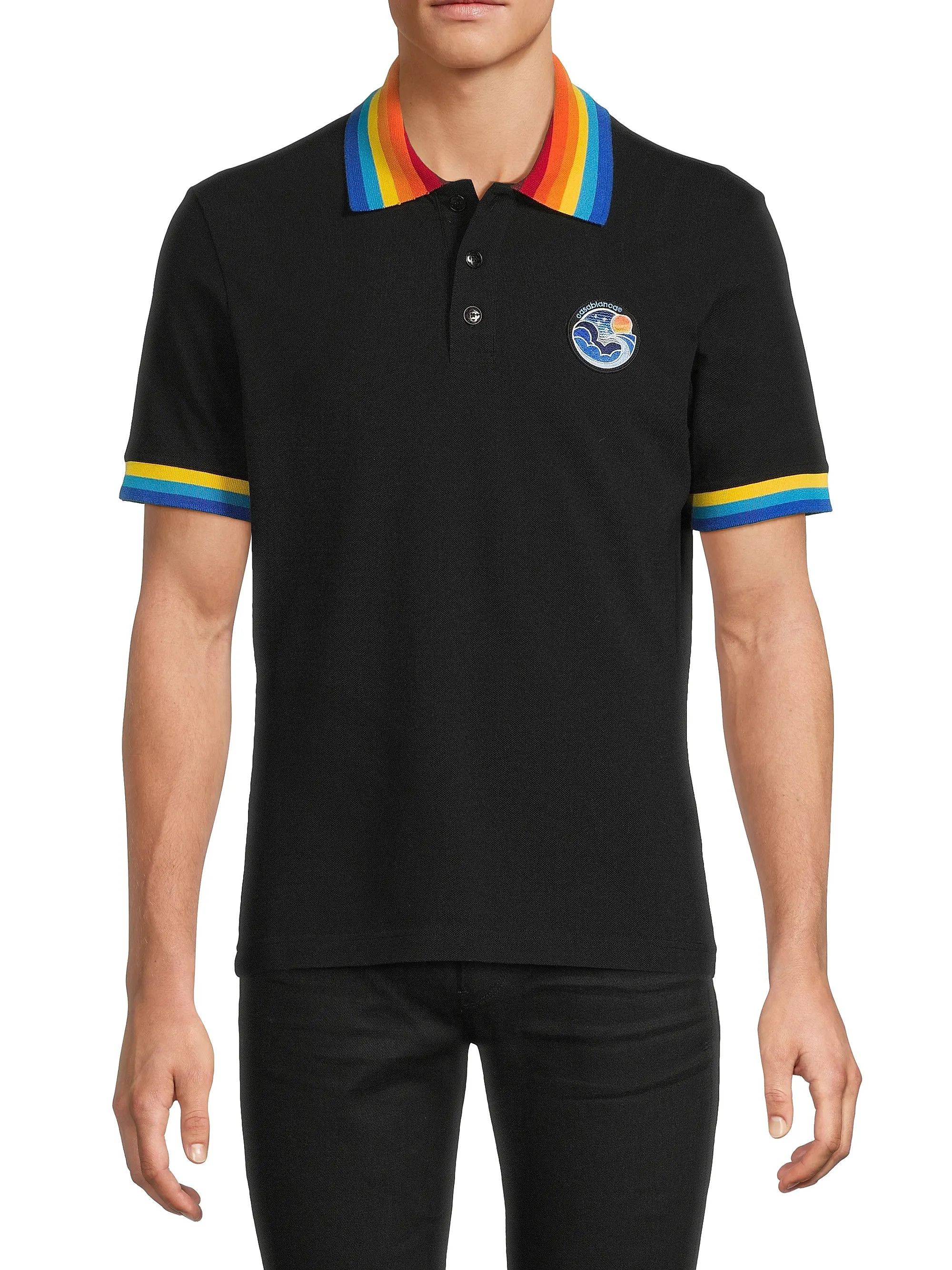 Casablanca os11x0725 Rainbow Cotton Polo Shirt in Black Size US L / EU 52-54 / 3 - 3 Thumbnail