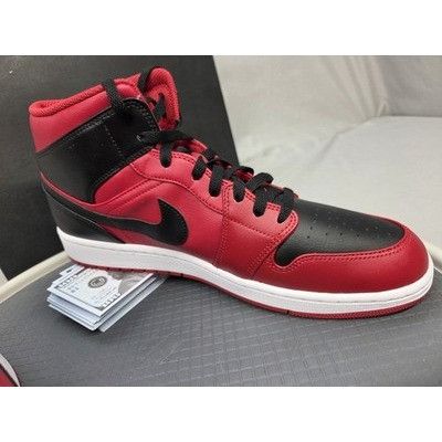 Jordan Brand Nike Air Jordan 1 Mid Reverse Bred 554724-660 Red Black Mens Size US 12 / EU 45 - 6 Thumbnail