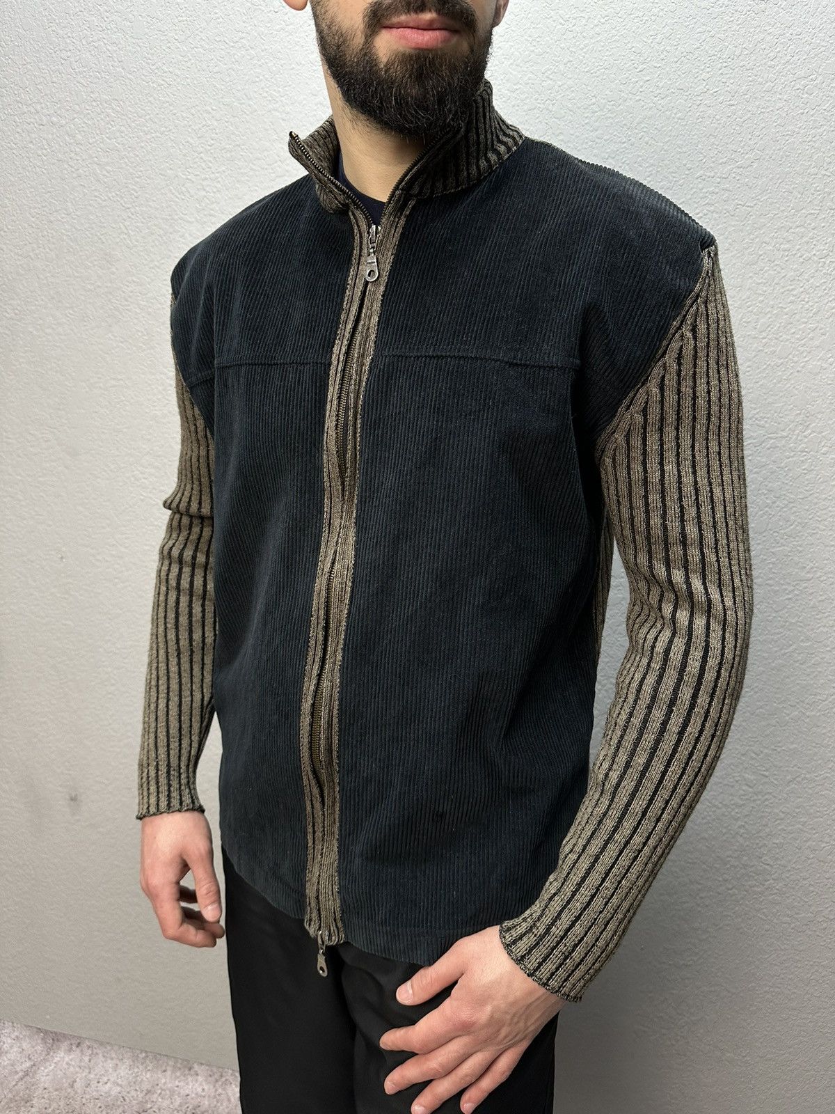 Japanese Brand × Vintage Vintage Avant Garde Ribbed Knitted Sweater Full Zip Striped Size US L / EU 52-54 / 3 - 5 Thumbnail