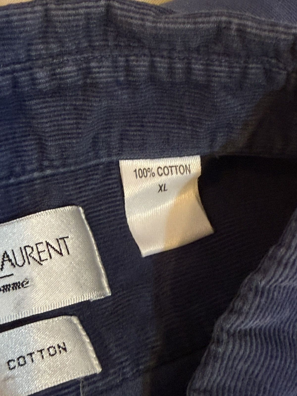 Yves Saint Laurent Corduroy YSL Shirt Velvet Soft Navy Button Up Dress Shirt Size US XL / EU 56 / 4 - 9 Thumbnail