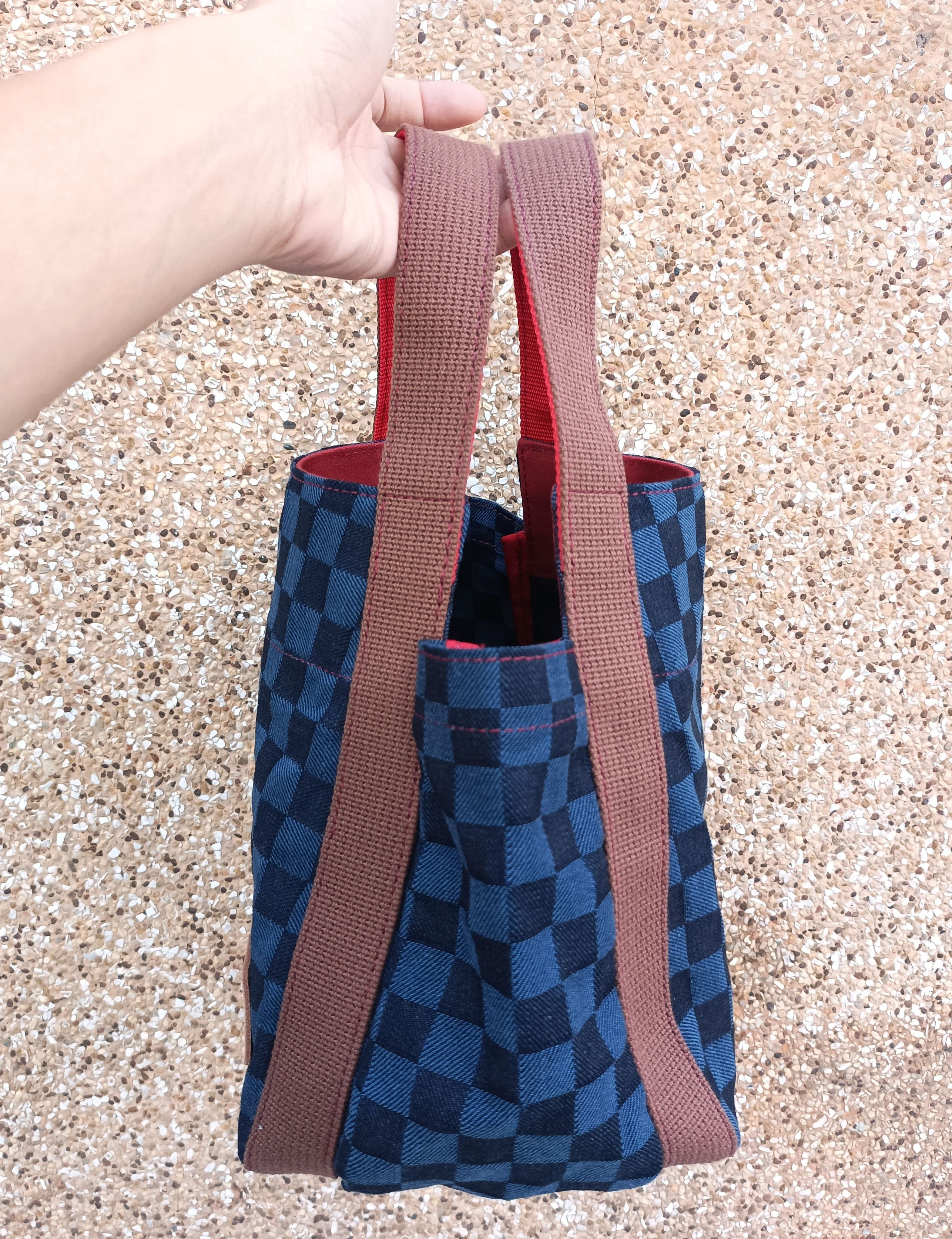Japanese Brand (B56) Kurashiki Ogino Hanpu Navy Blue Check Cotton Hand Bag Size ONE SIZE - 7 Thumbnail
