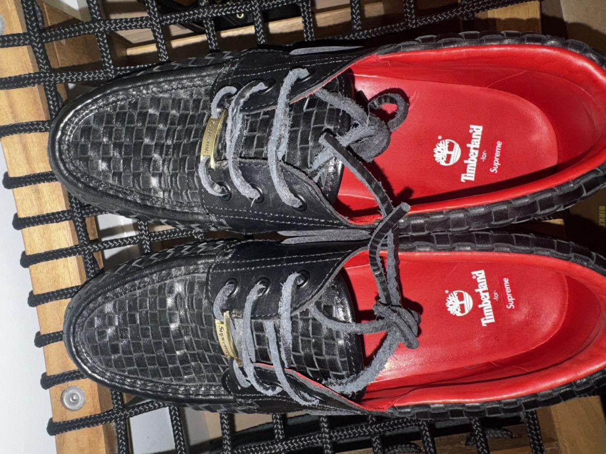 Supreme × Timberland Supreme x Timberland Woven Leather 3-Eye Lug Black size 9US Size US 9 / EU 42 - 3 Thumbnail