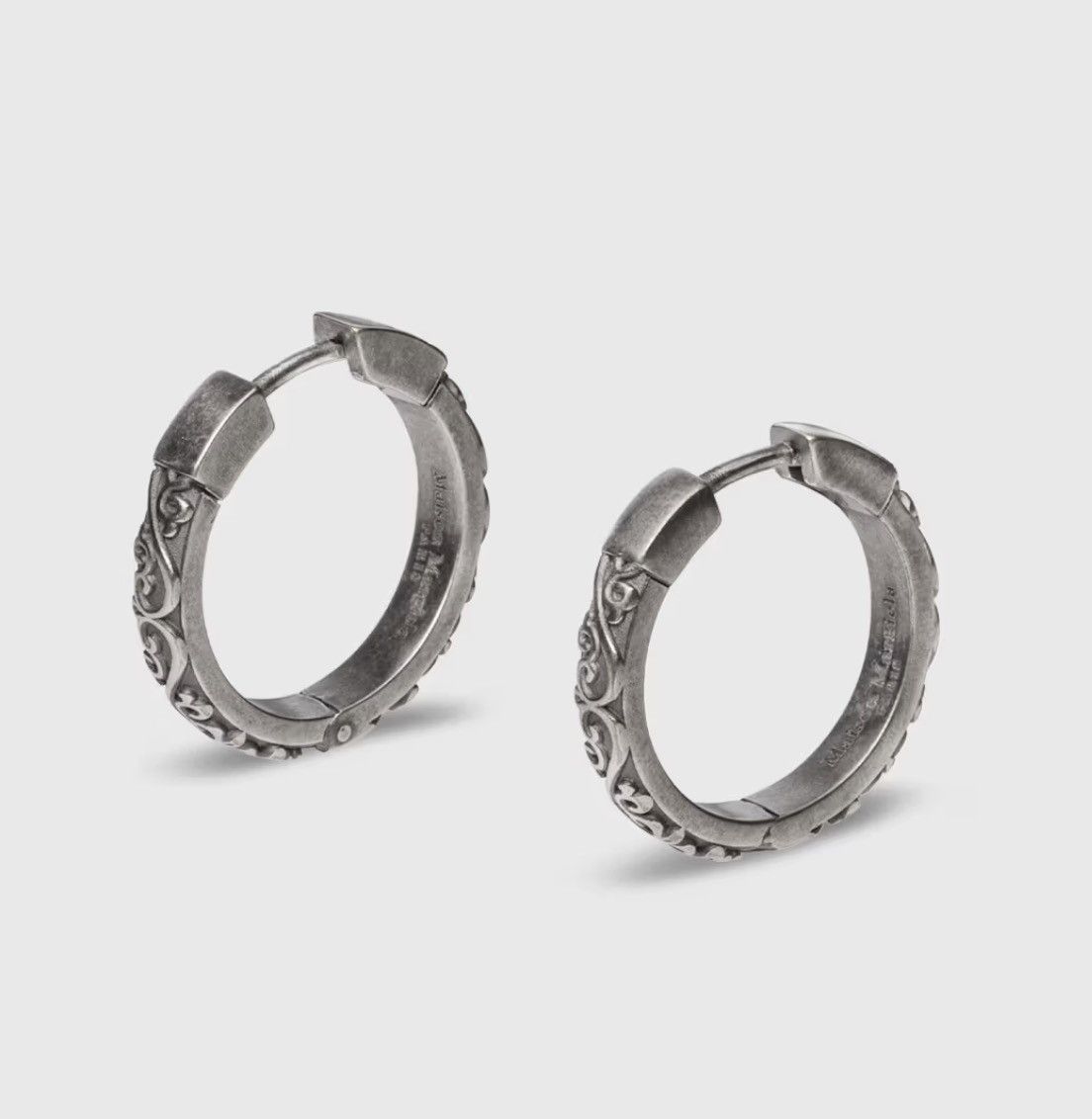 Pre-owned Maison Margiela Silver Textured Hoop Earrings