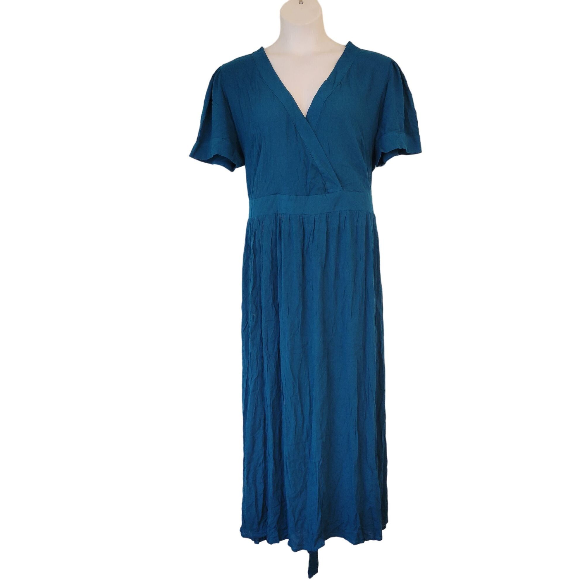 Roamans 22 24 1X Rayon Teal Blue A Line Maxi Dress Modest Lo