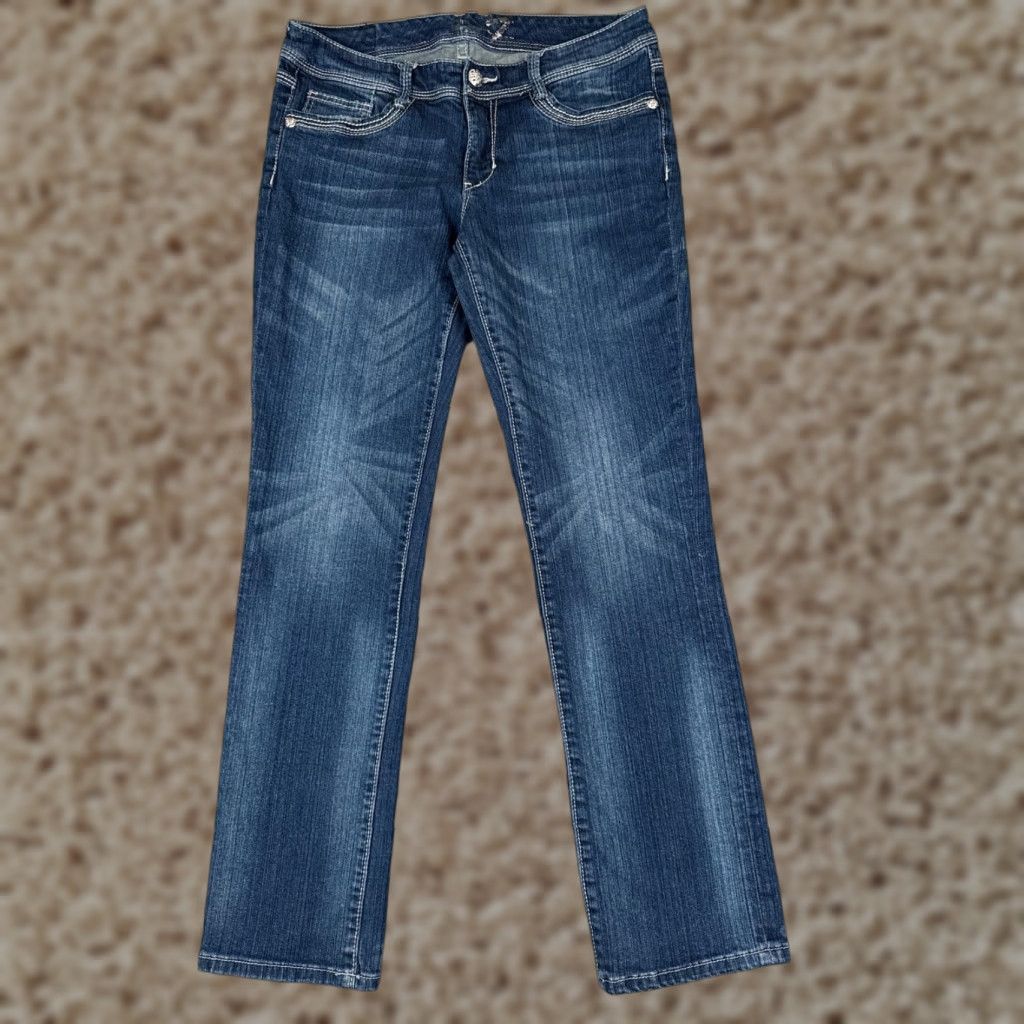 Vintage Seven7 Jeans Women 10 Blue Denim Straight Leg Low Rise Distressed 32x31 Size 32" / US 10 / IT 46 - 1 Thumbnail