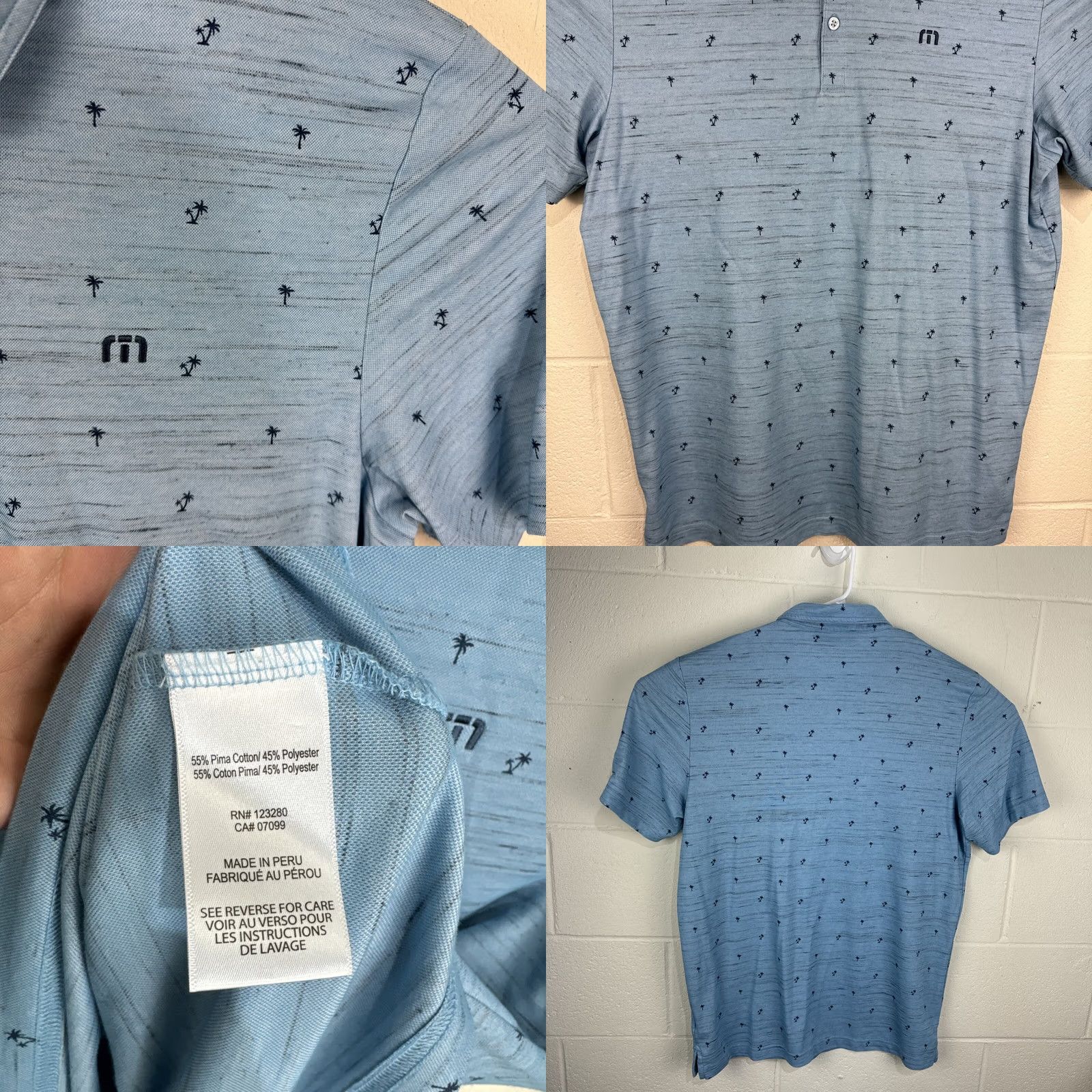 TravisMathew Travis Mathew Golf Polo Shirt Men's XL Palm Tree Blue Pima Cotton Blend Size US XL / EU 56 / 4 - 8 Thumbnail