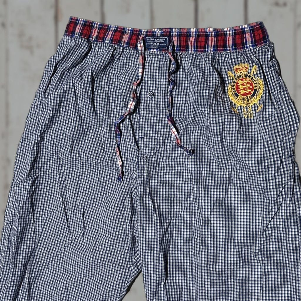 Polo Ralph Lauren Lounge Pants Men L Plaid Crest Logo Multicolor 100% Cotton Pajama Pants Regular Size Classic Colorful Logo