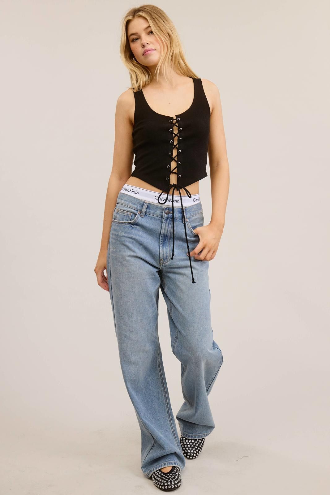 Other Scoop Neck Corset Lace Up Sleeveless Tank Size S / US 4 / IT 40 - 2 Thumbnail