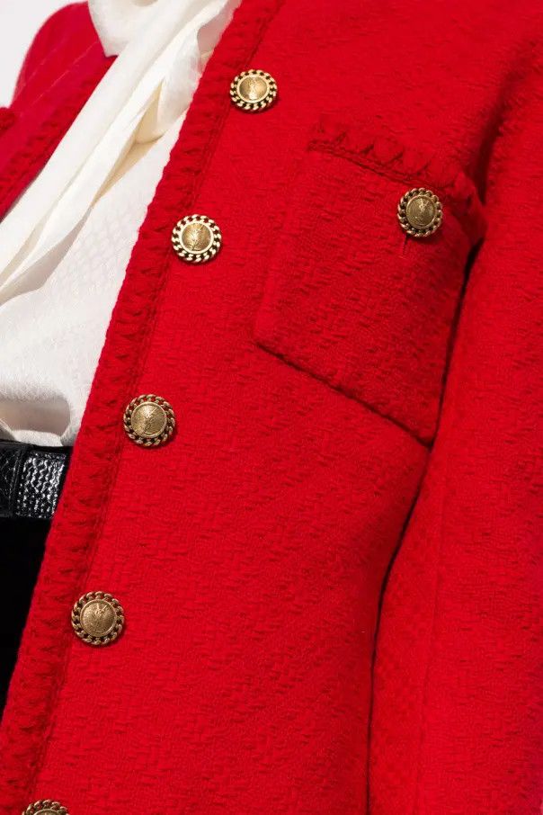 Saint Laurent Paris o1s1wg110924 Long Jacket in Diamond- Embossed Tweed in Red Size M / US 6-8 / IT 42-44 - 5 Thumbnail