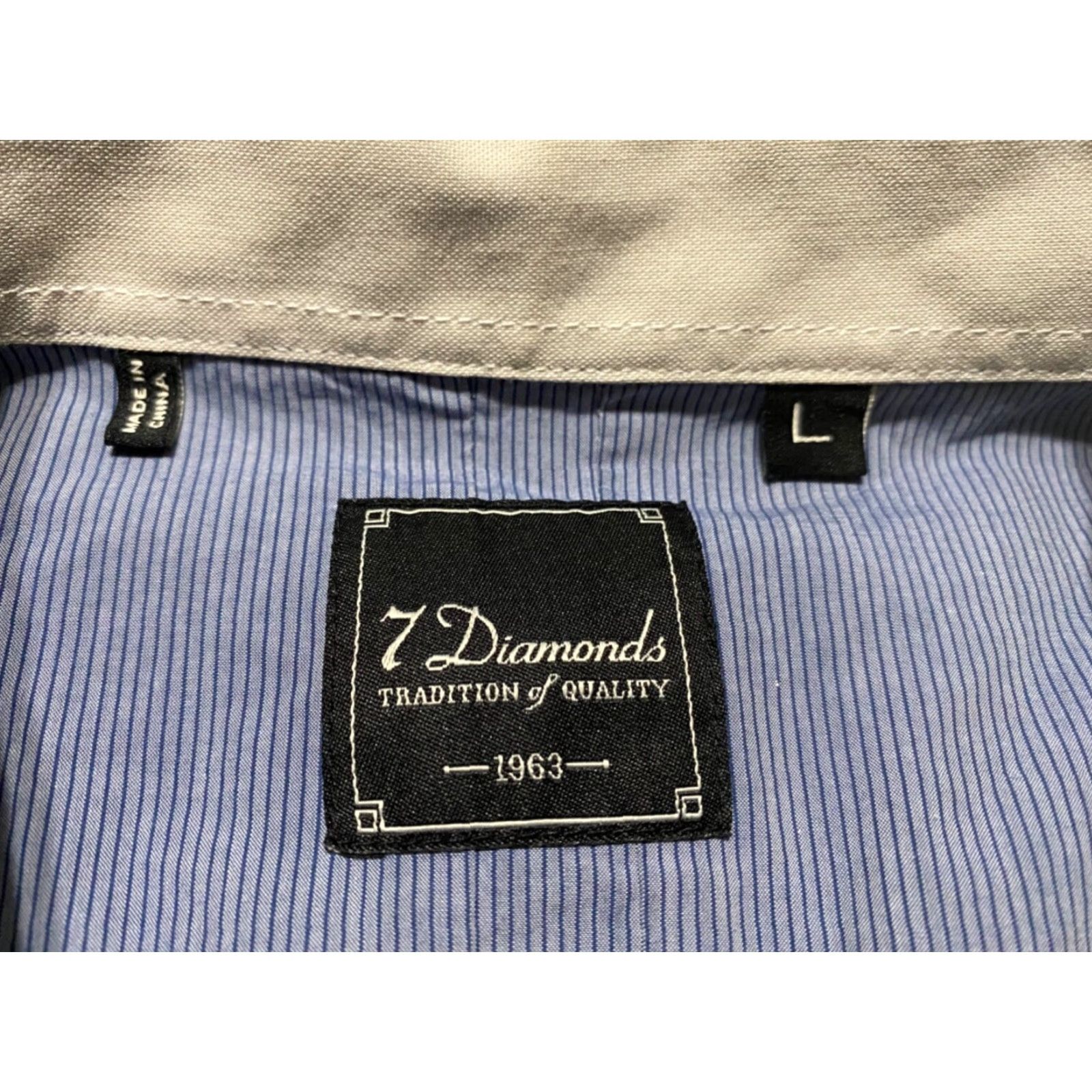 Vintage 7 Diamonds Shirt Mens Large Blue Striped Long Sleeve Button-Front Slim Fit Casual Size US L / EU 52-54 / 3 - 5 Thumbnail