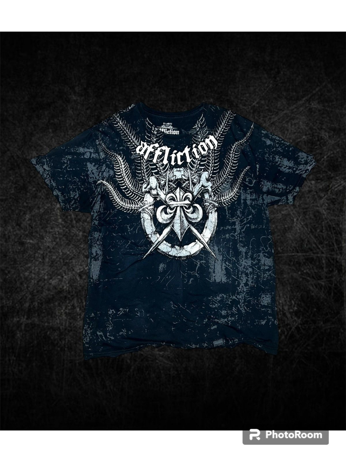 image of Affliction X Static X Collab Size XL Y2K Grunge Metal in Black, Men's