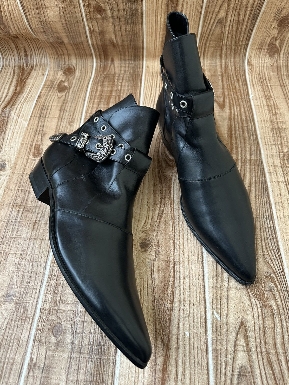 Saint Laurent Paris Hedi Slimane Western Buckle Duckies Boots Size US 10 / EU 43 - 3 Thumbnail
