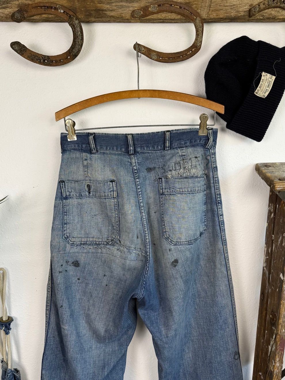 Vintage 1940s WW2 Distressed & Repaired USN Dungarees Size US 30 / EU 46 - 9 Thumbnail