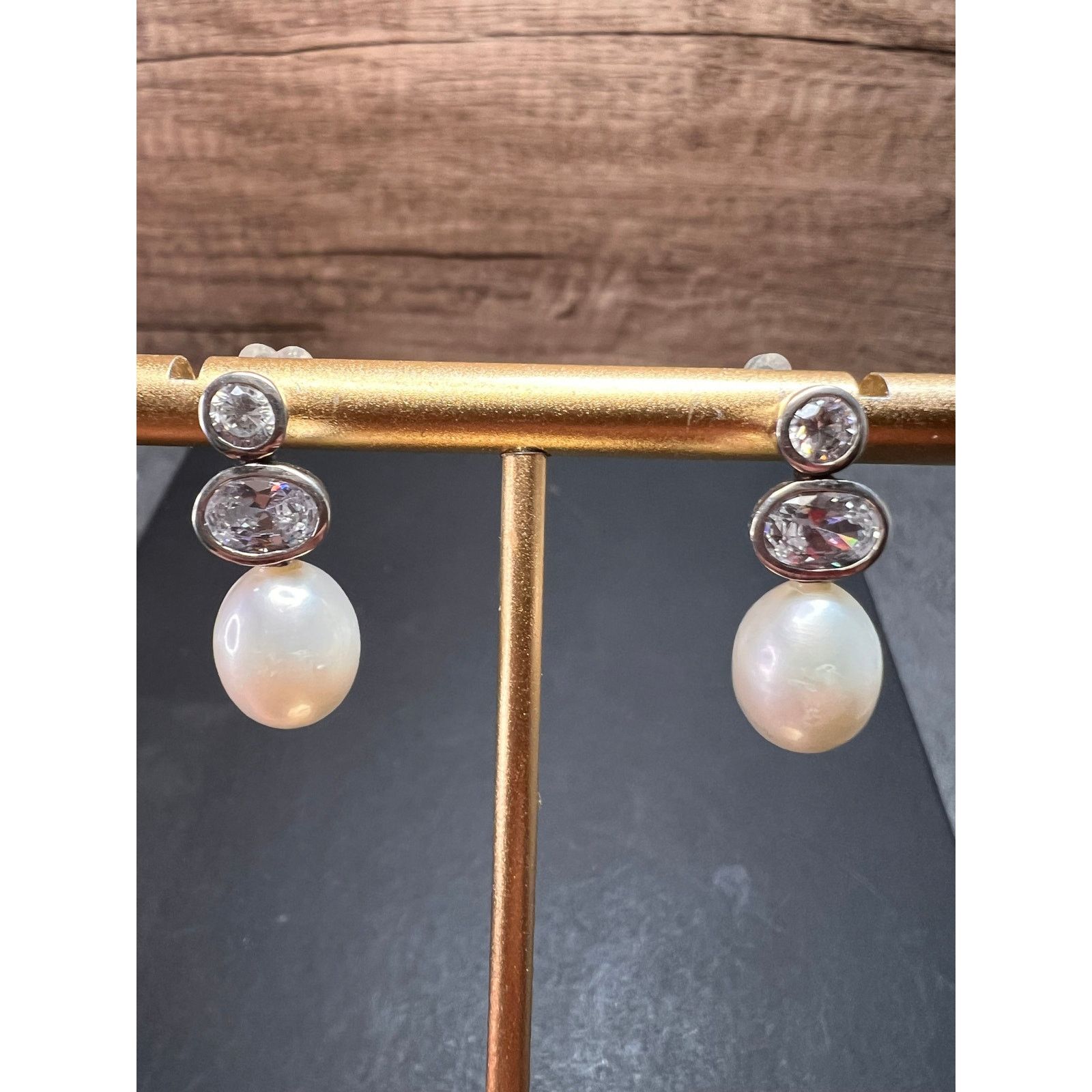 Other Cultured pearl and CZ sterling silver drop earrings Size ONE SIZE - 1 Thumbnail