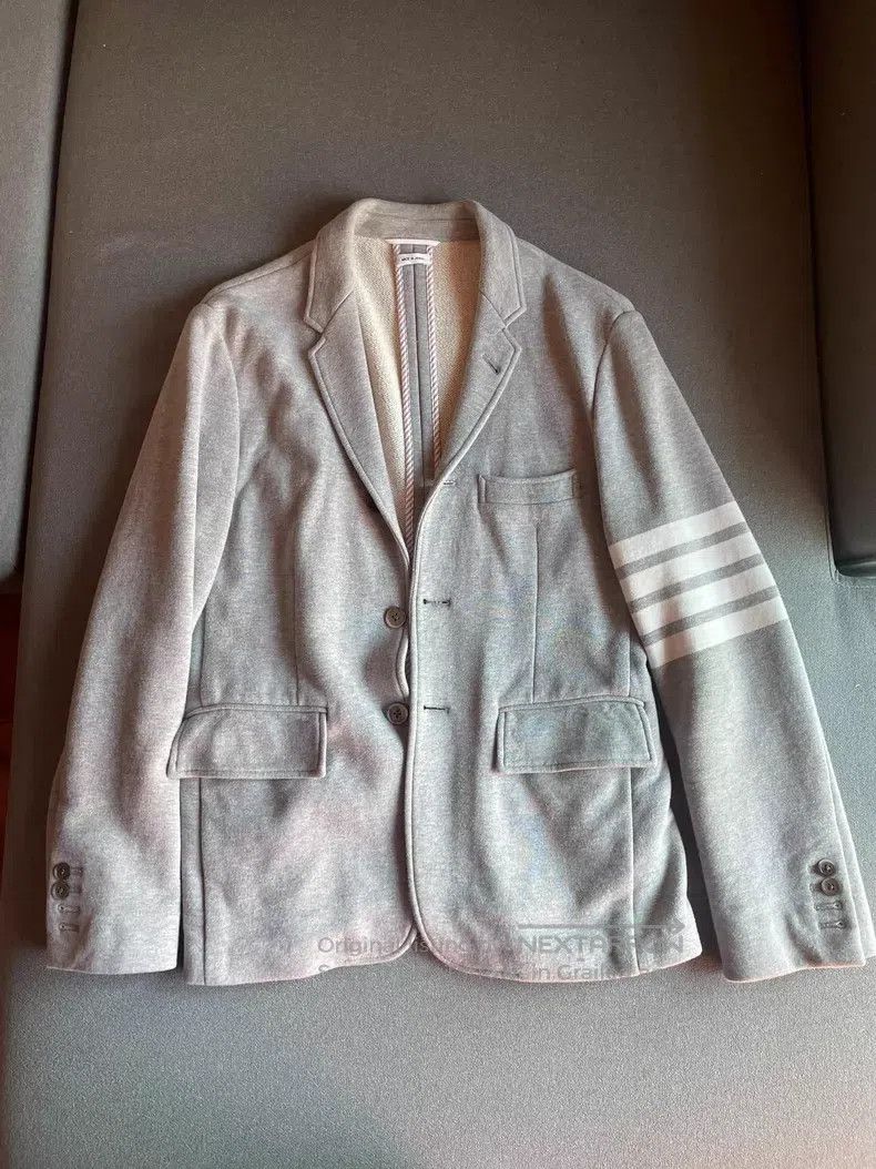 Thom Browne Thom Browne Light Gray Fleece Four Stripe Suit Jacket Size US XS / EU 42 / 0 - 1 Thumbnail