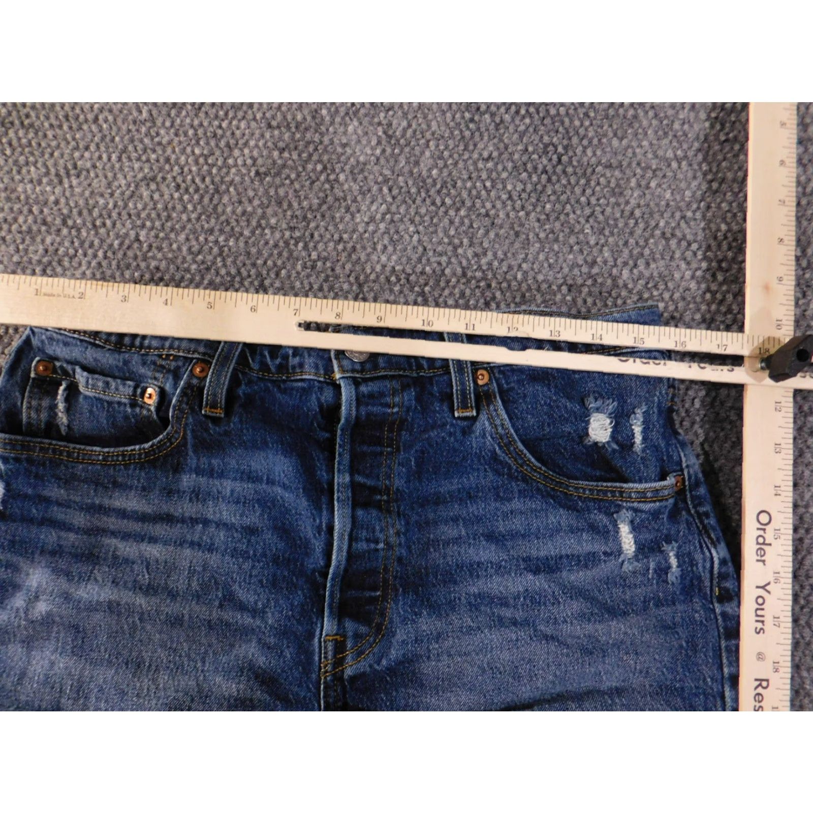 Levi's Levi’s Denim Shorts Womens 33 Blue Distressed Cut-Off Button Fly High Rise Casual Size 24" / US 00 / IT 34 - 6 Thumbnail