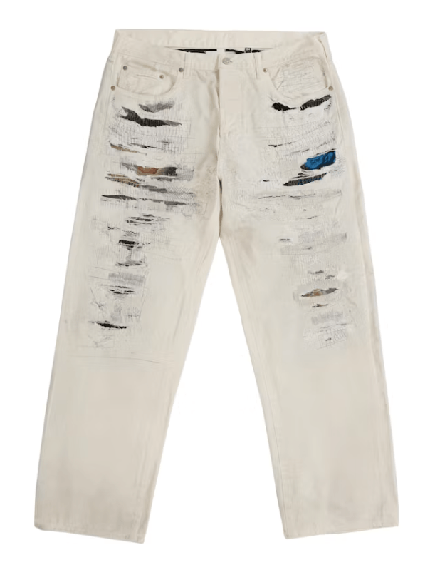 Supreme MM6 Maison Margiela Distressed Loose Fit Selvedge Jean Whit Size US 34 / EU 50 - 1 Thumbnail