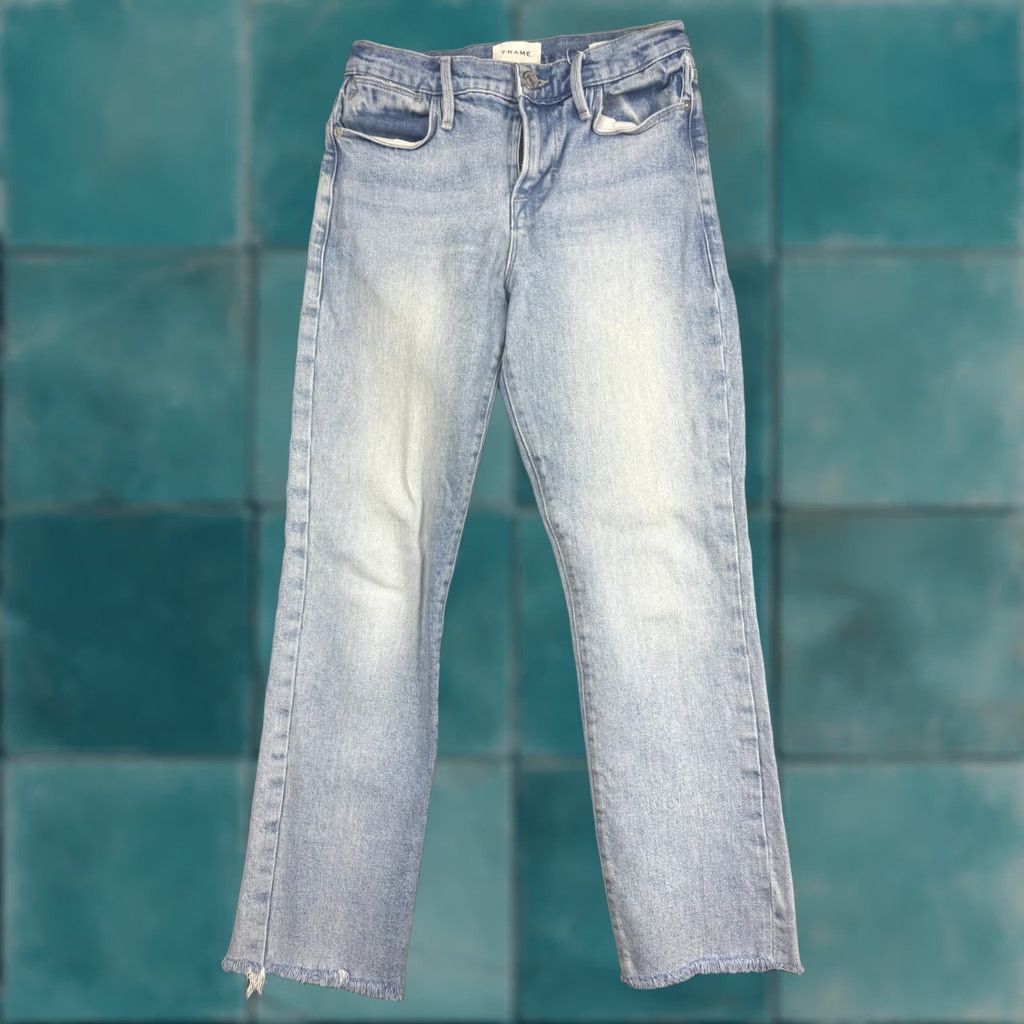 Frame FRAME Jeans Womens 26 Light Wash Le High Straight Kerwin Raw Hem High Rise Denim Shirt Size 26" / US 2 / IT 38 - 1 Thumbnail