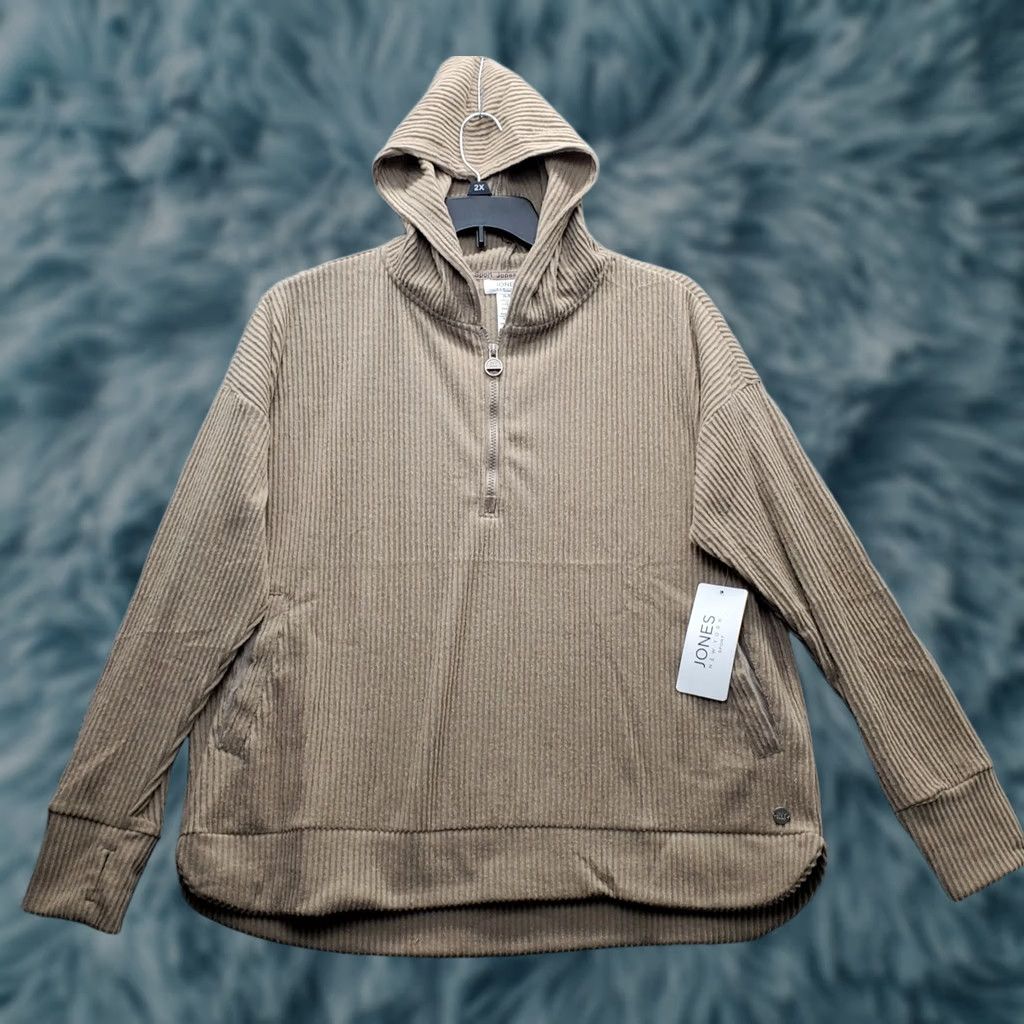 Jones New York Jones New York Hoodie Women XL Brown Stretch Sport Rib Thumb Hole Sleeve 1/4 Zip - Womens XL Brown Hoodie Size XL / US 12-14 / IT 48-50 - 1 Thumbnail