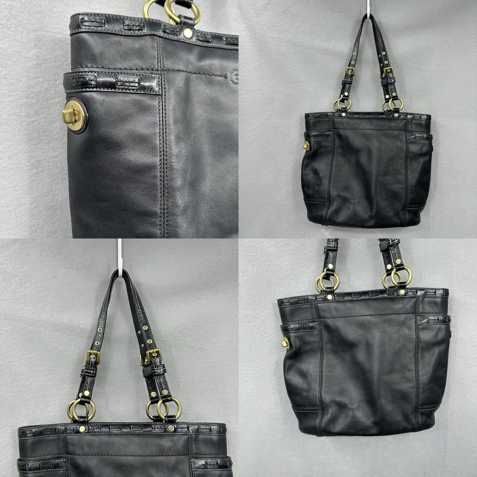 Coach VINTAGE Coach Gallery Tote Bag Women Black Leather 90s Designer Purse E0773-11230 Size ONE SIZE - 8 Thumbnail