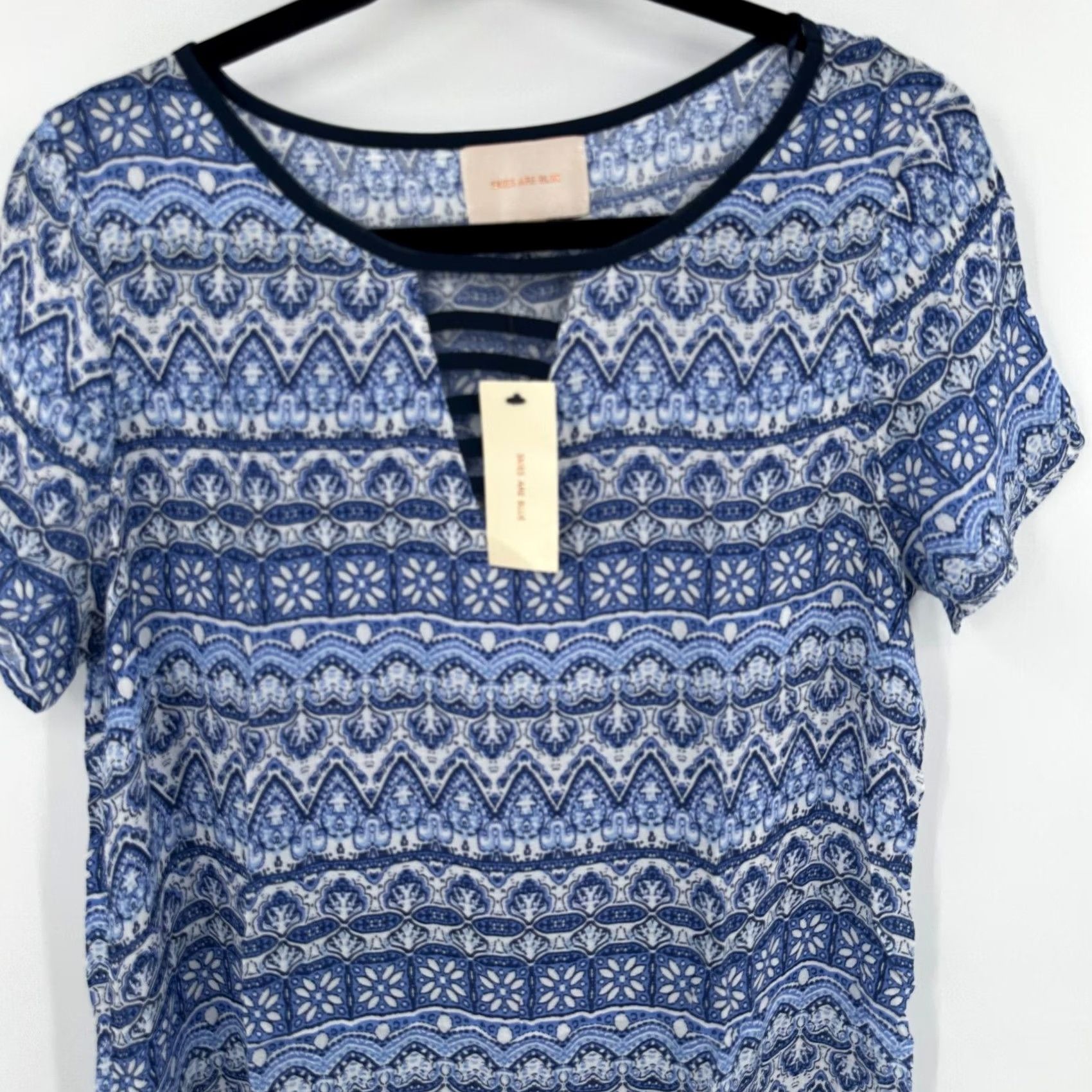 Vintage Skies Are Blue Shift Dress Geometric Blue Short Sleeve V Neck Women's M Size 32" / US 10 / IT 46 - 3 Thumbnail