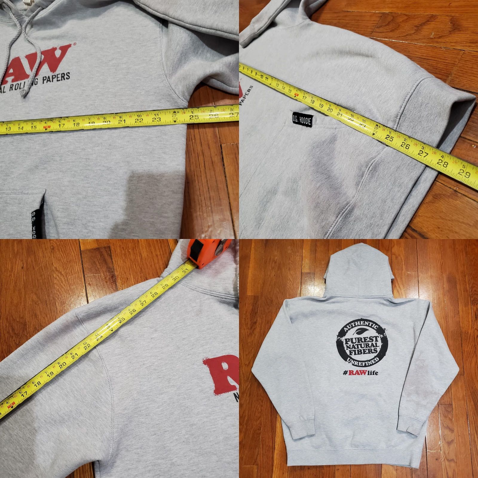 Vintage RAW Hoodie Mens XL Gray Pullover Graphic Print Front Logo Back Emblem Pockets 52% Cotton 48% Polyester Size US XL / EU 56 / 4 - 8 Thumbnail