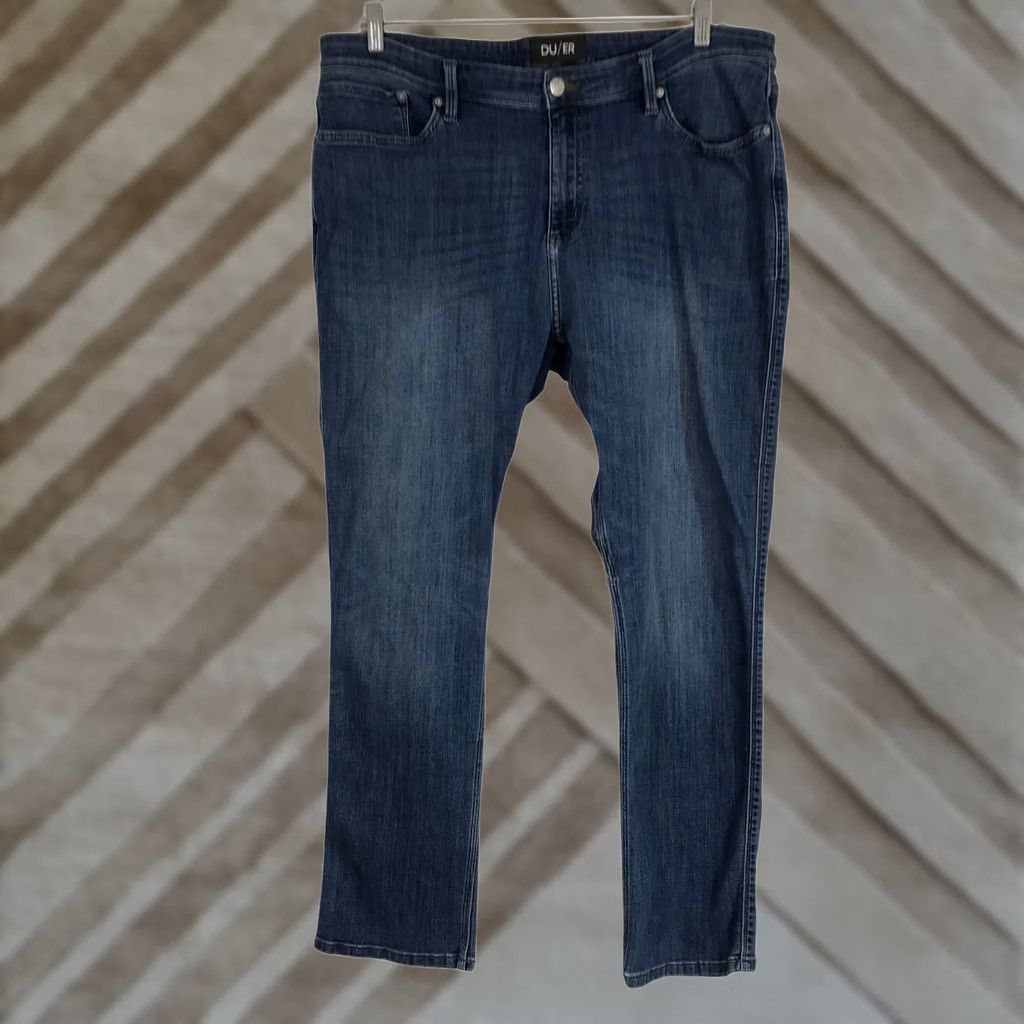 DUER DUER Jeans Mens 40x32 Straight Denim Medium Wash Stretch Five Pocket Button Zip Size US 40 / EU 56 - 1 Thumbnail