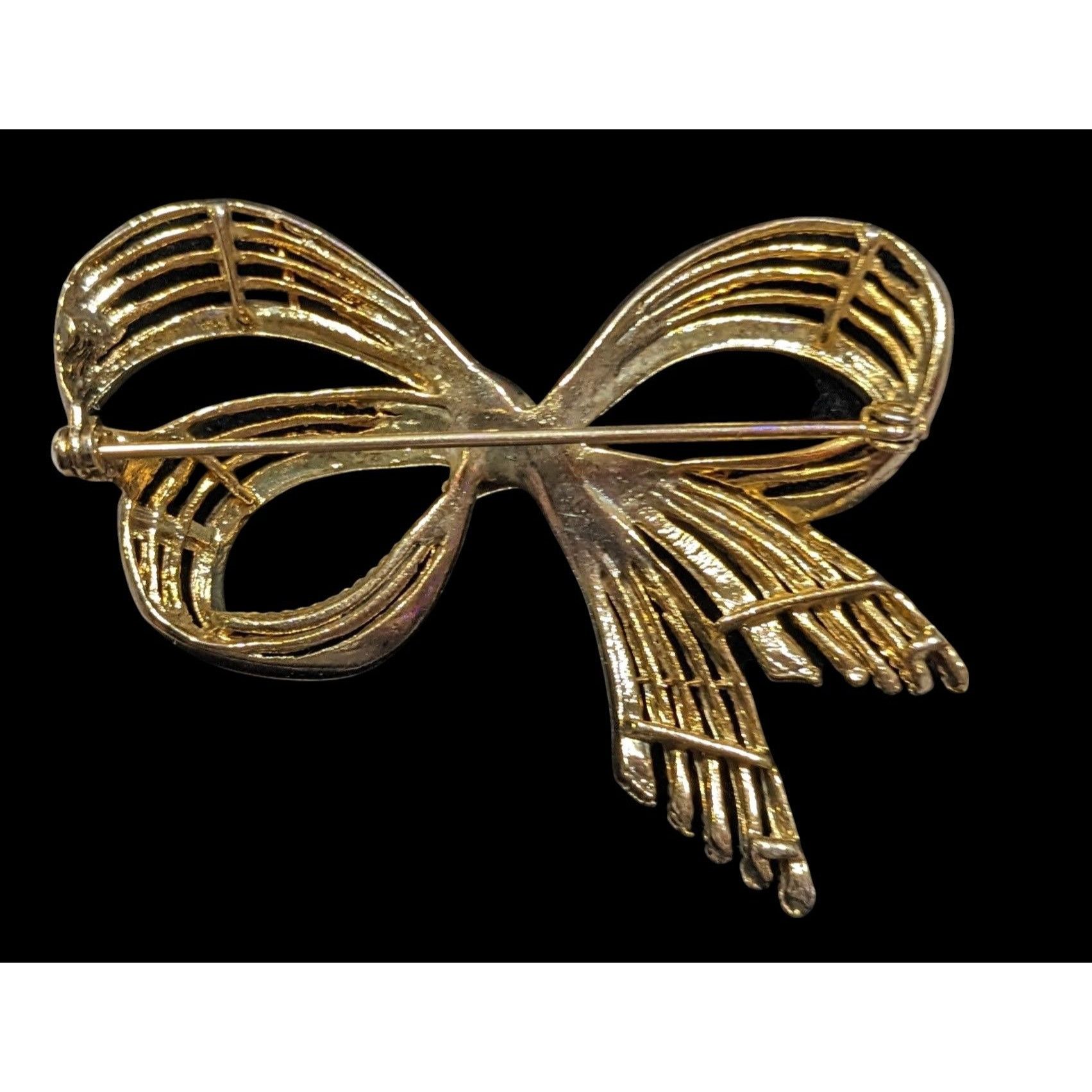 Other Vintage Glam Gold Tone Bow Shaped Brooch Size ONE SIZE - 2 Thumbnail