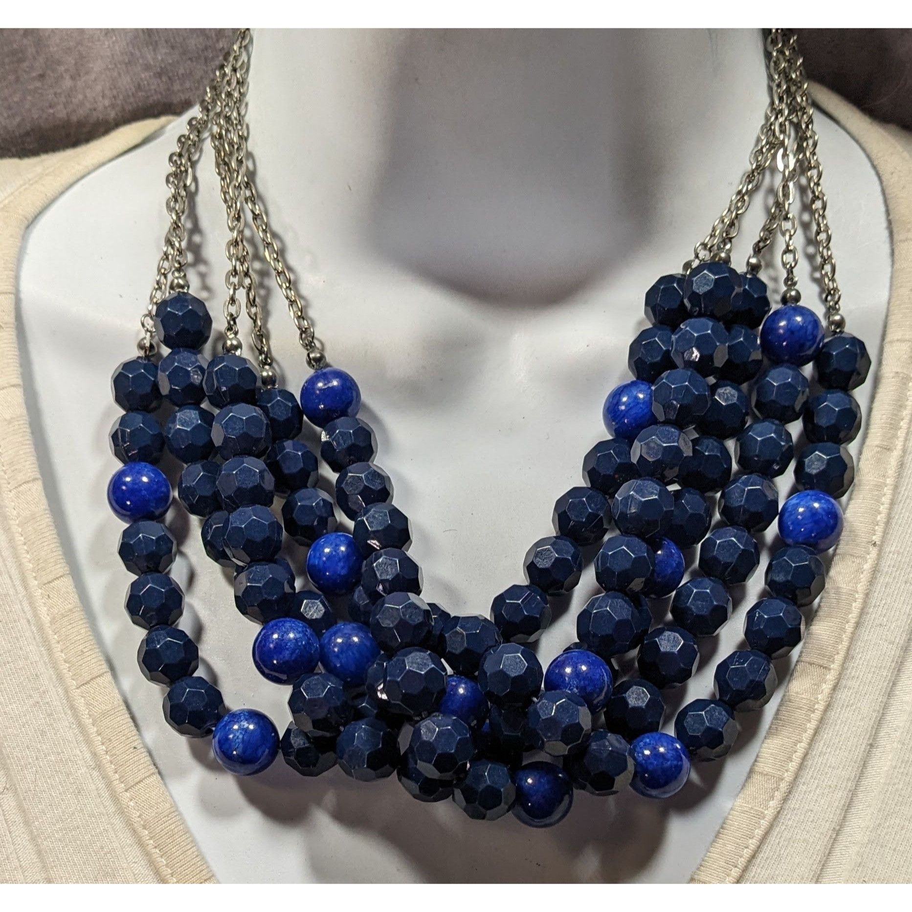 Other Layered Chunky Blue Beaded Statement Necklace On Silver Tone Size ONE SIZE - 4 Thumbnail