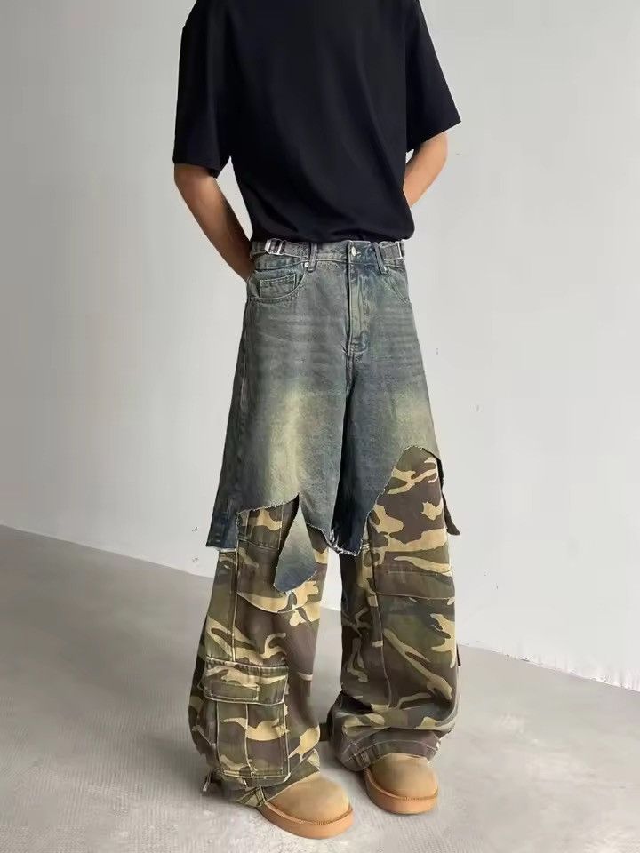Japanese Brand Ropa Y2K Grunge Camouflage Patchwork Baggy Stacked Jeans Size US 26 / EU 42 - 3 Thumbnail