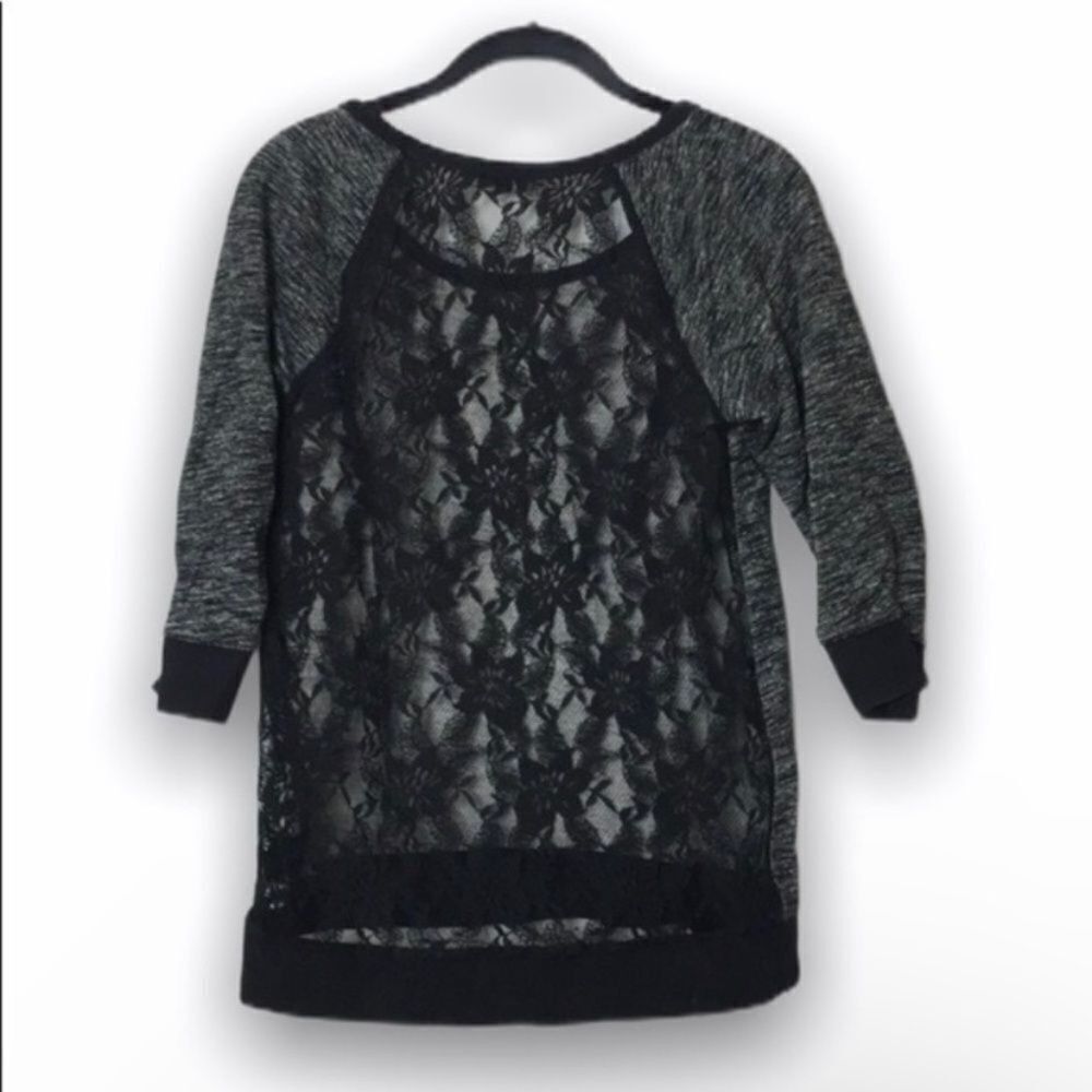 Express Express Women’s Lace Back Sweatshirt Top Size S Gray Black 3 Size S / US 4 / IT 40 - 3 Thumbnail