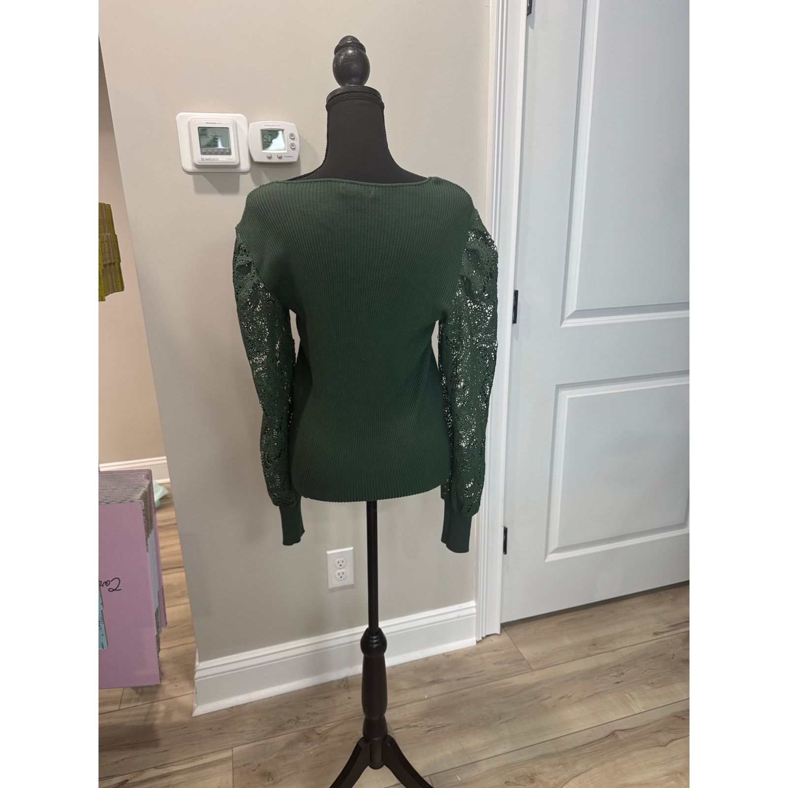 Other Eyelet Lace Sweater Puff Sleeve Green Cato Medium Size M / US 6-8 / IT 42-44 - 2 Thumbnail