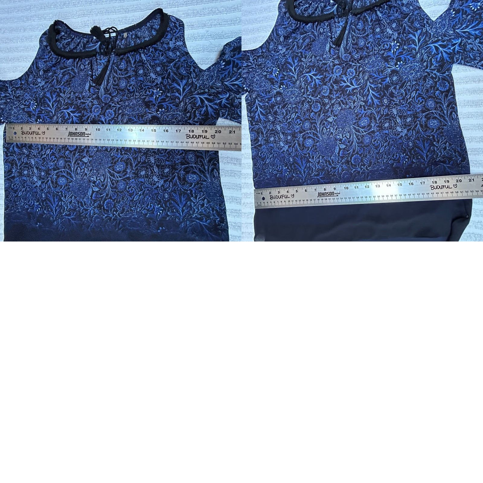 Vintage T Tahari Womens Blouse Floral Chiffon Cold Shoulder Top Blue M Medium Size M / US 6-8 / IT 42-44 - 8 Thumbnail