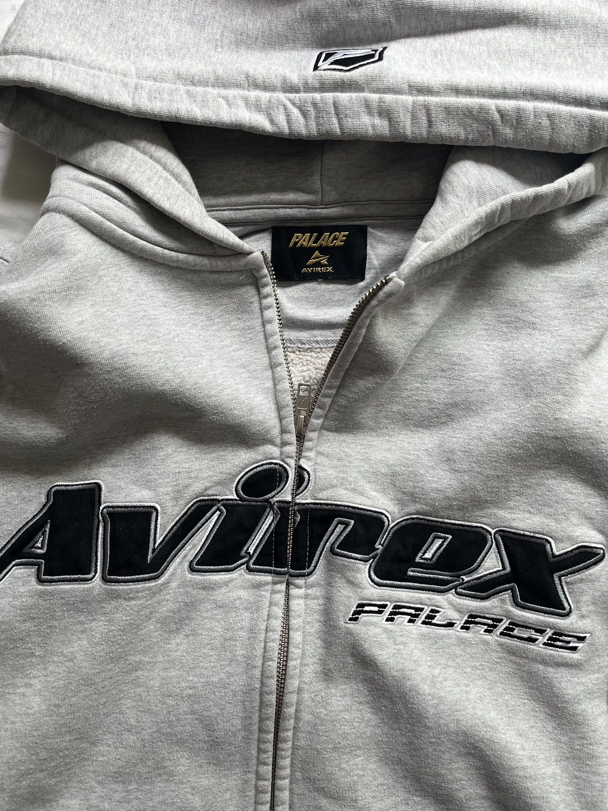 Palace Avirex Zip Hood Grey Marl - Autumn 2023 - Palace