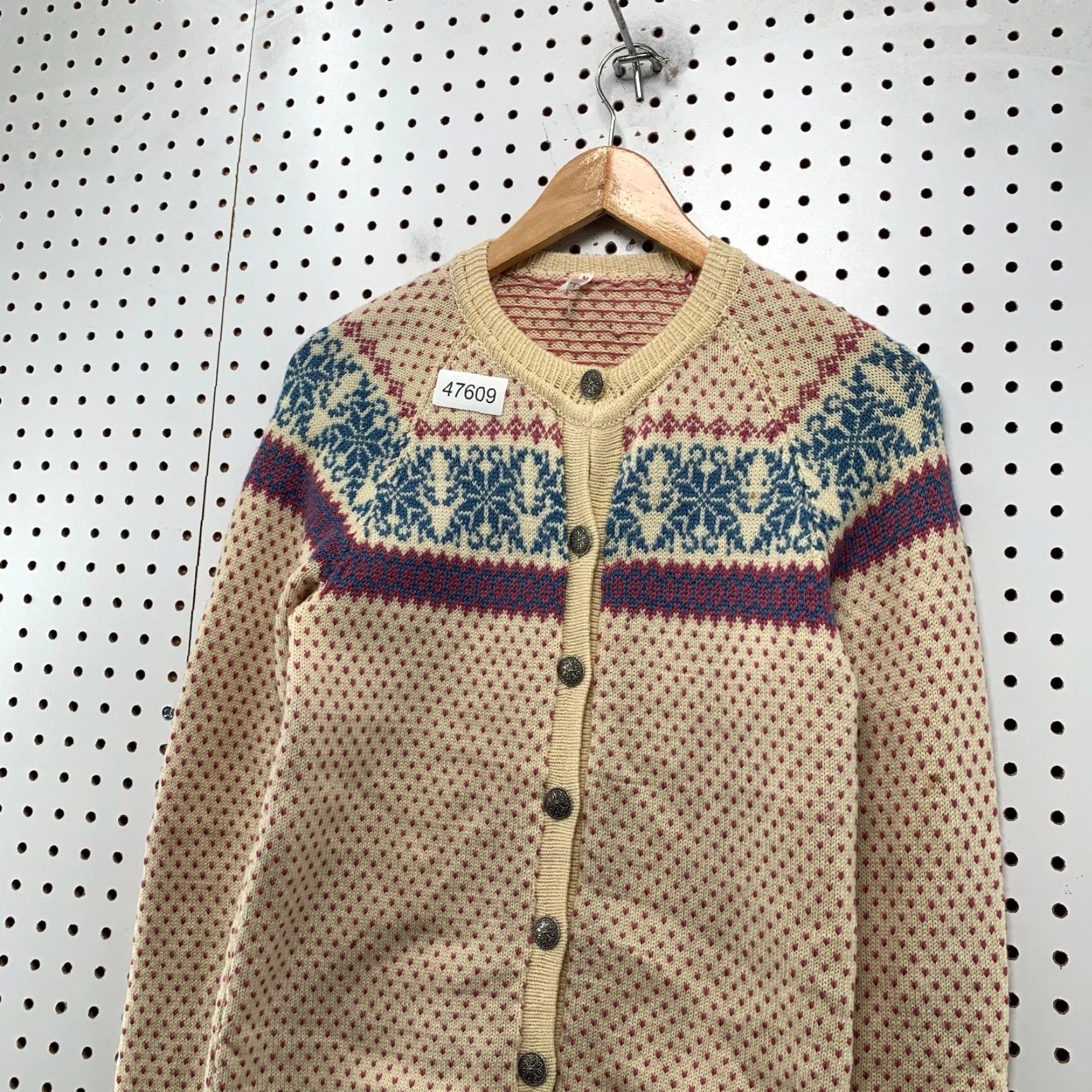 Vintage Vintage Wool Birds Eye Cardigan Sweater Womens M Beige Nordic Fair Isle Size M / US 6-8 / IT 42-44 - 6 Thumbnail