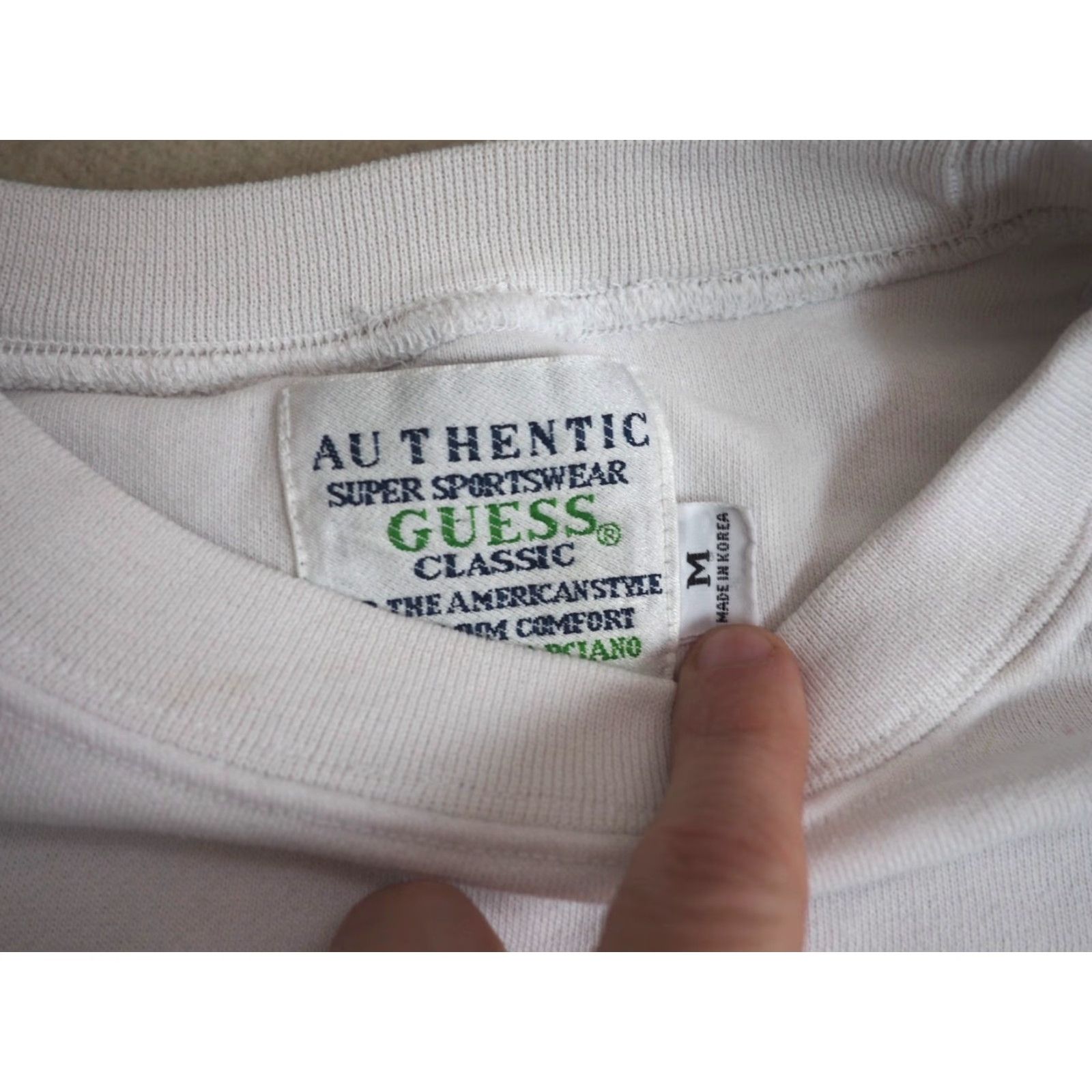 Guess VINTAGE GUESS Sweatshirt Unisex M White Crew Neck Pullover Logo USA Baggy Cotton Fleece Long Sleeve Winter Fall Spring All Seasons Mens Size US M / EU 48-50 / 2 - 5 Thumbnail