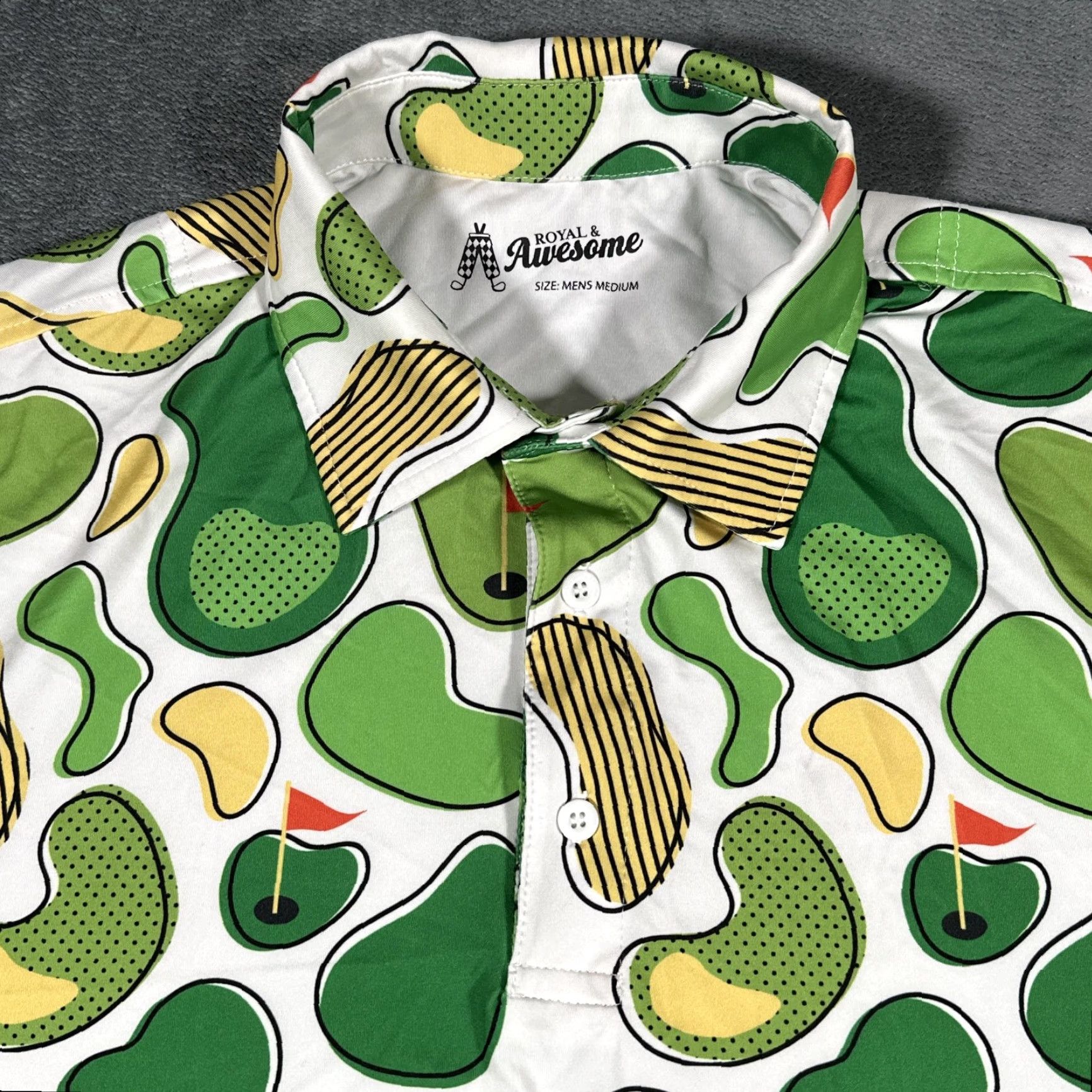 Vintage Royal & Awesome Polo Shirt Mens Medium Green White Golf Course Print Stretch Size US M / EU 48-50 / 2 - 2 Thumbnail