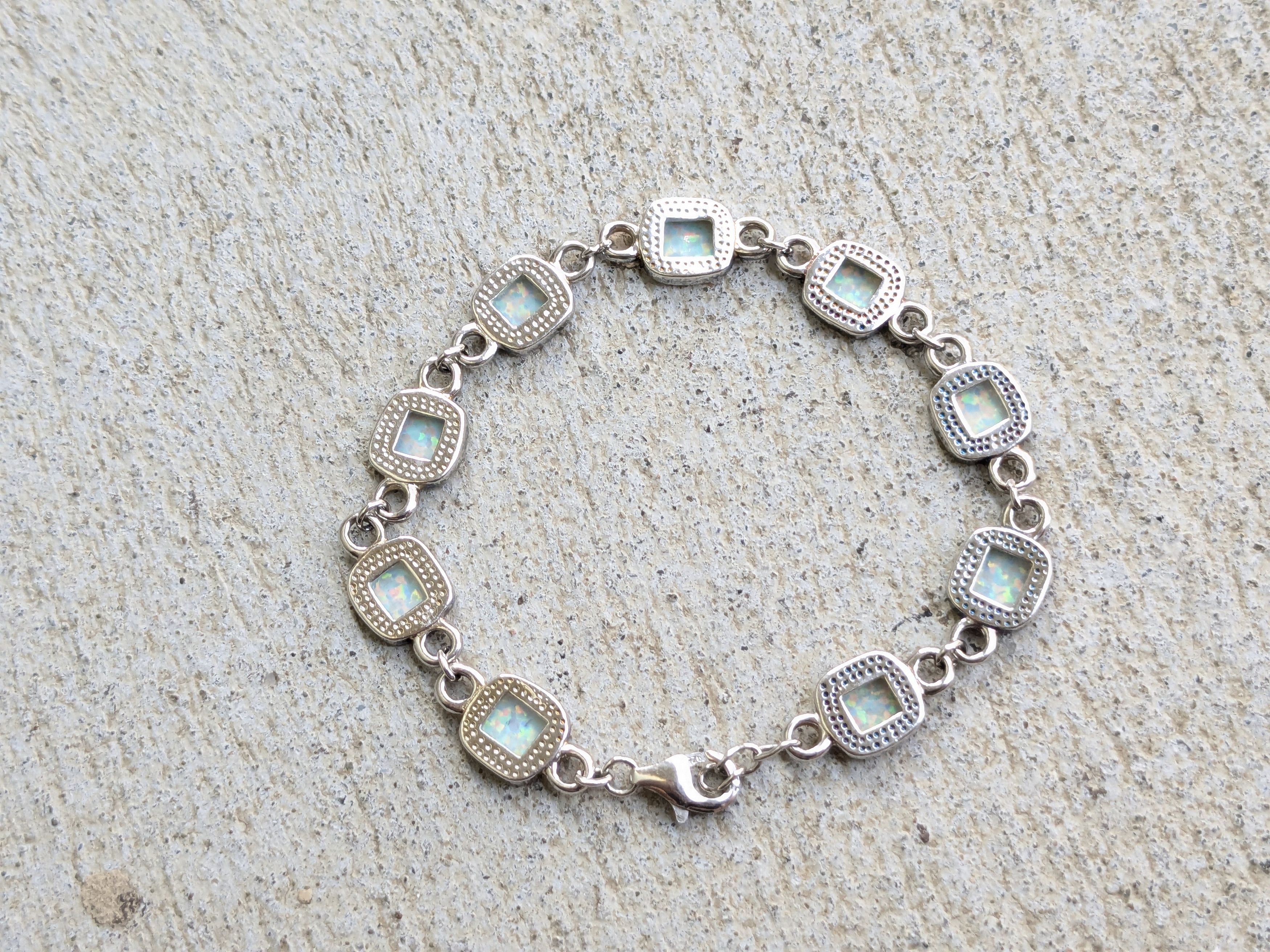 Jewelry Vintage Sterling Silver Bracelet Opal Chain 7.75" Y2K Size ONE SIZE - 7 Thumbnail