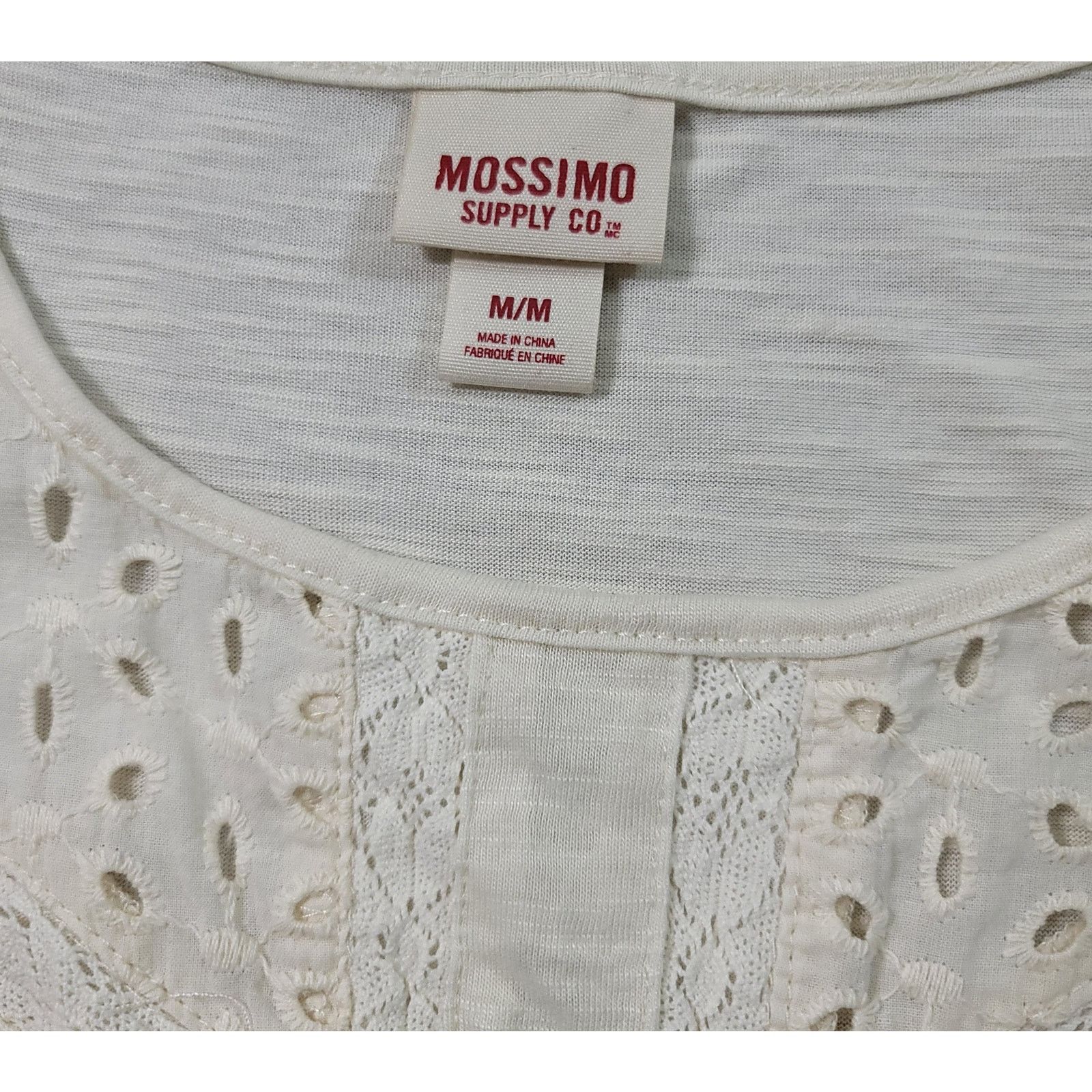 Mossimo Mossimo Cream Eyelet Bodice Slub Knit Mini Dress Medium Size M / US 6-8 / IT 42-44 - 4 Thumbnail