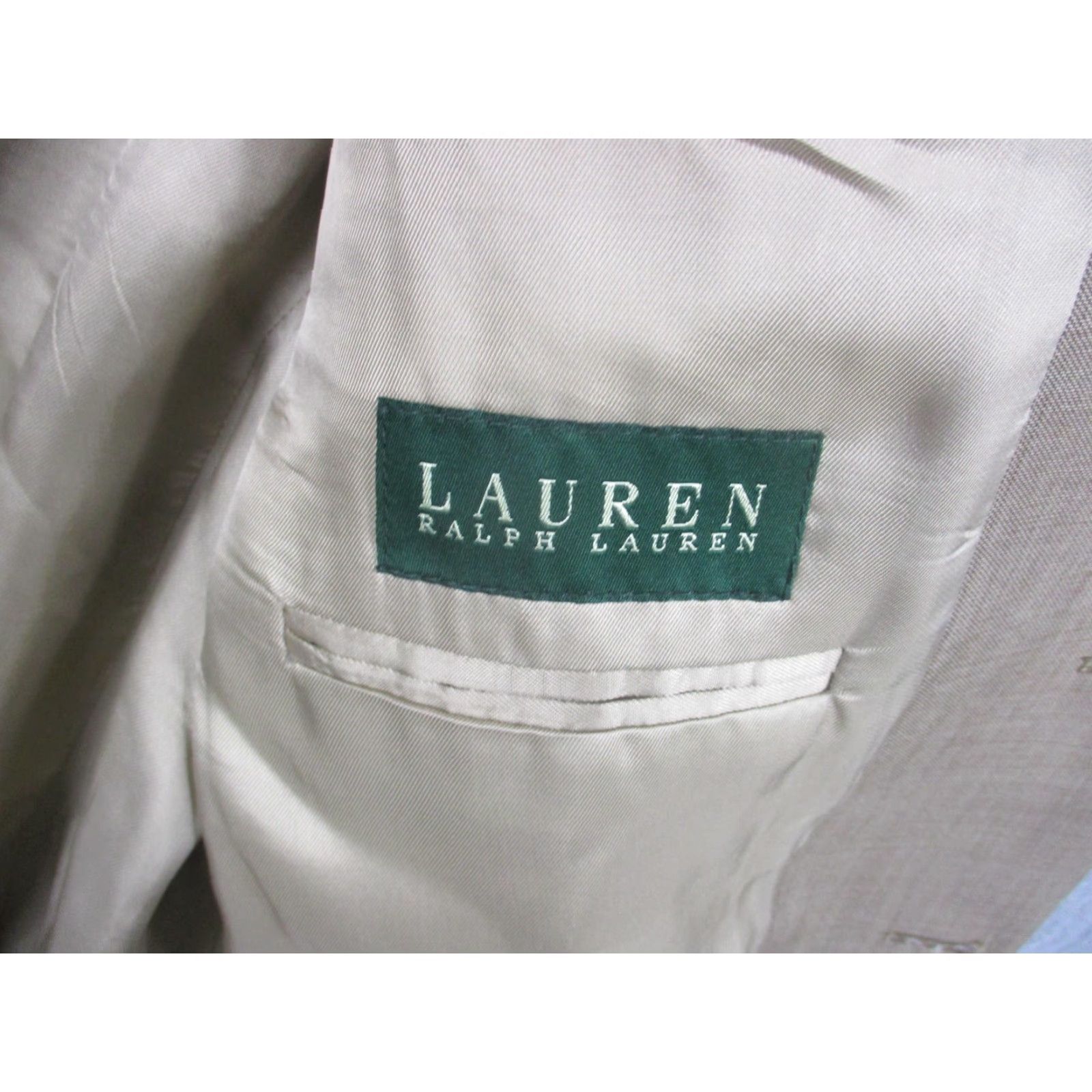 Ralph Lauren Lauren Ralph Lauren Sport Coat Blazer Mens 43L Tan Wool 2-Button Notch Lapel Long Woolmark, Beige, Business Wedding, Regular Fit Size 46R - 4 Thumbnail