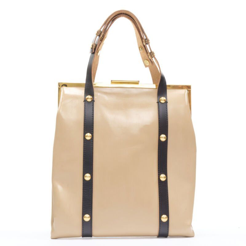 Marni MARNI brown latex PVC gold stud leather trim metal frame tote bag Size ONE SIZE - 1 Thumbnail