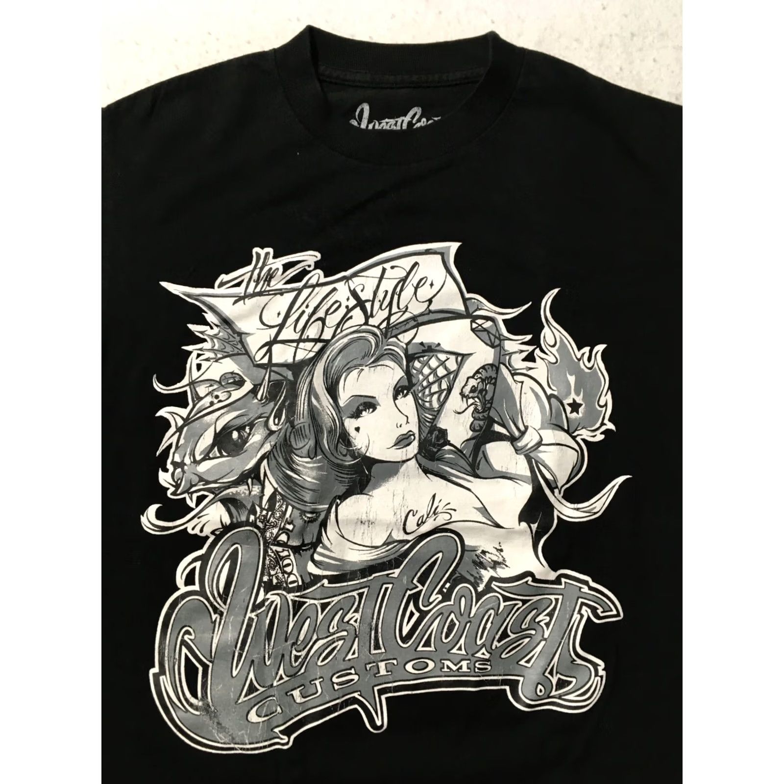 Vintage WEST COAST CUSTOMS Logo T-Shirt Black SMALL Y2K Grunge LADY ART CHOLO GANGSTER Size US S / EU 44-46 / 1 - 2 Thumbnail