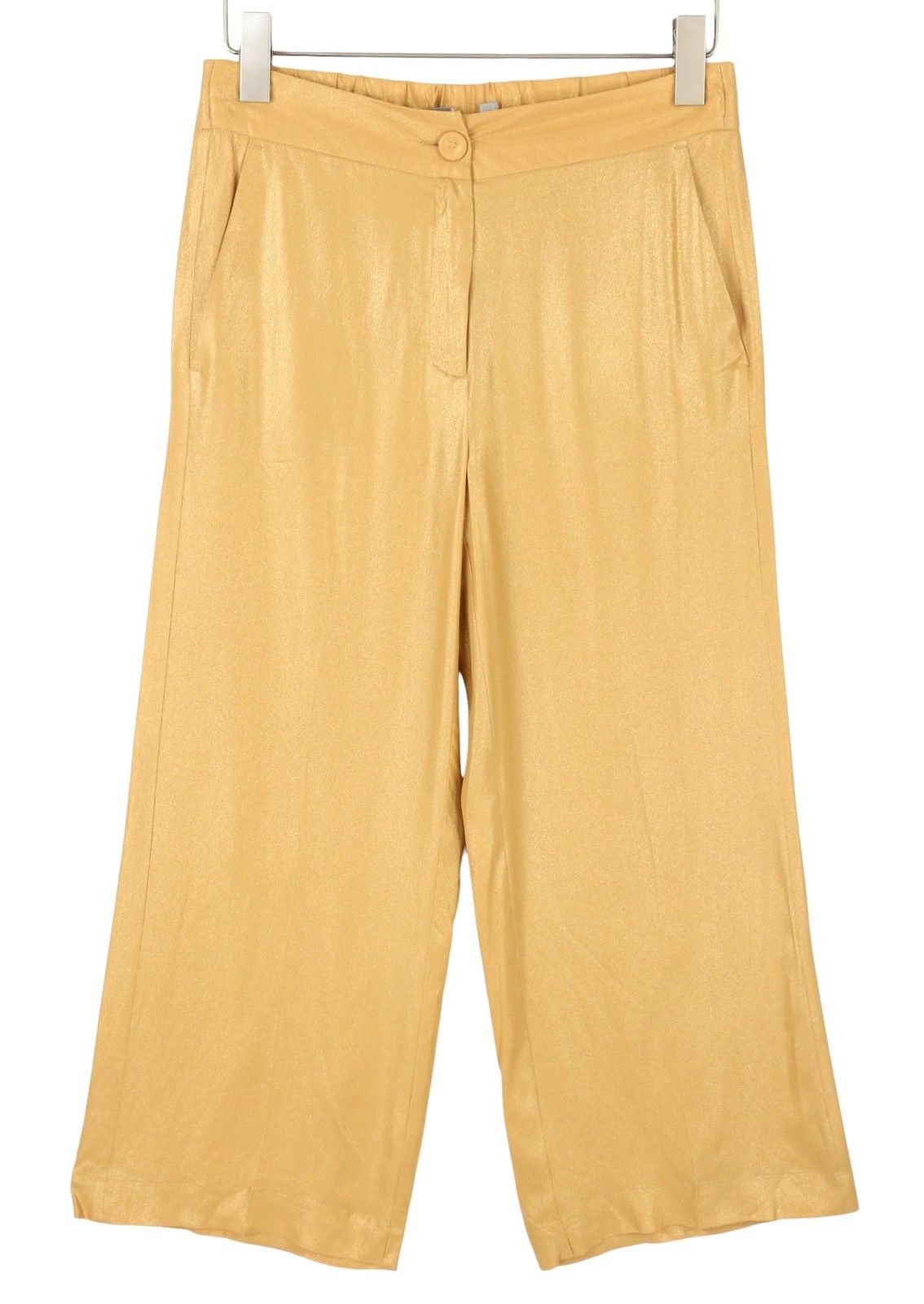 Max Mara W28 Yellow Gold Silk Glitter Cropped Trousers 88898 Size 28" / US 6 / IT 42 - 3 Thumbnail
