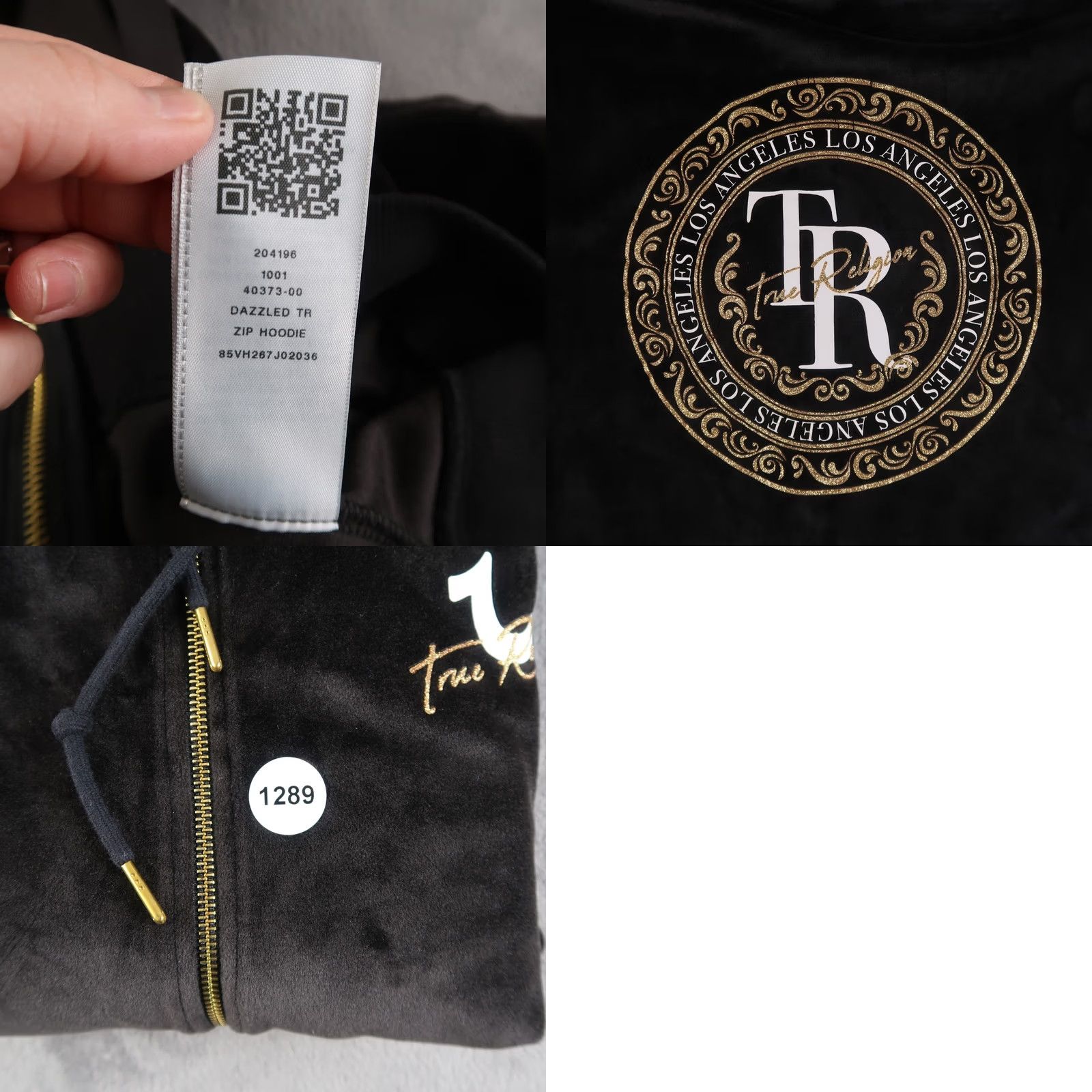 True Religion Vintage True Religion Velour Zip Up Hoodie Women's XL Black Logo Shape: Full Zip, Hooded, Pockets, Activewear Size XL / US 12-14 / IT 48-50 - 9 Thumbnail