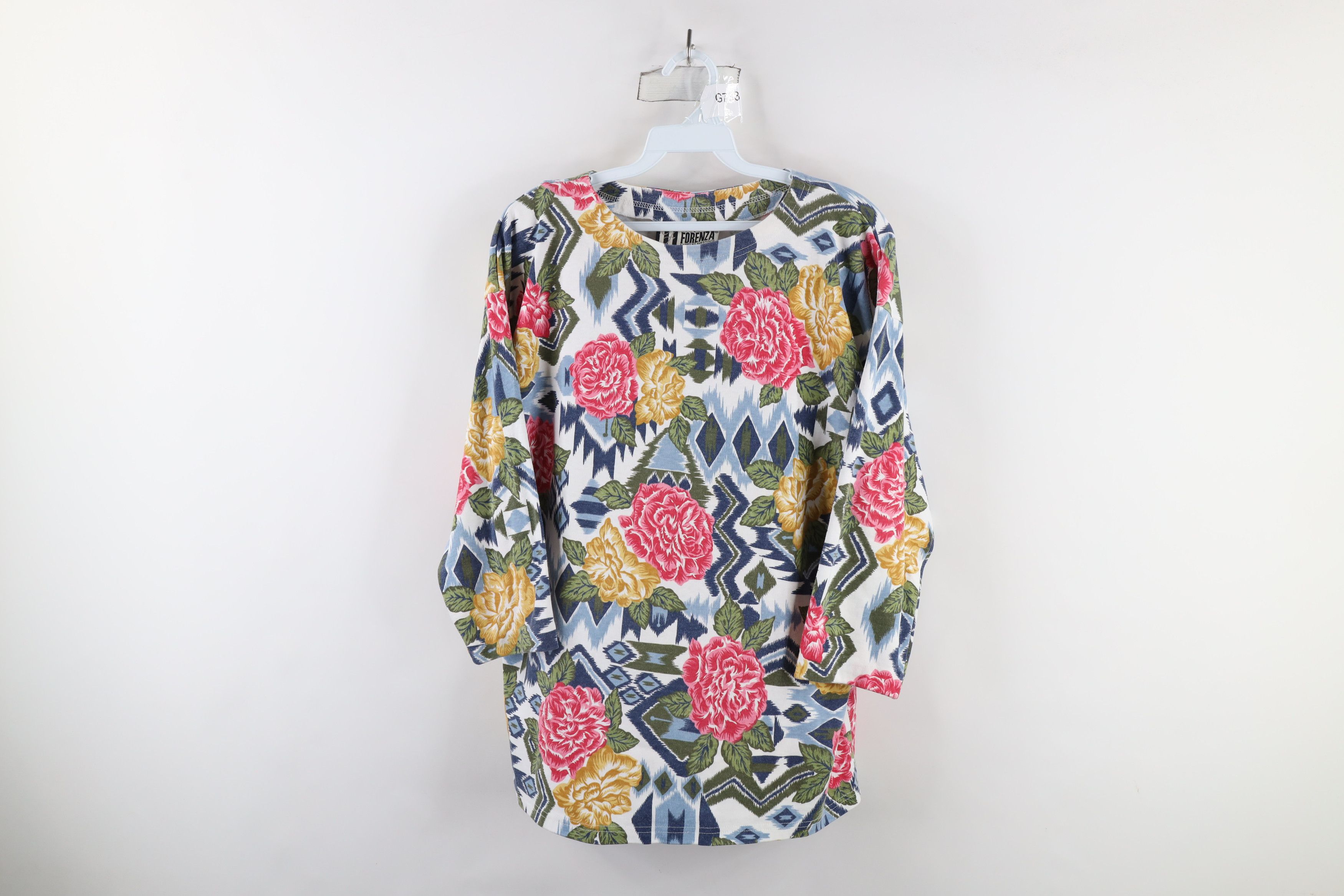 Vintage Vintage 90s Streetwear 3/4 Sleeve Flower Floral T-Shirt USA Size L / US 10 / IT 46 - 1 Thumbnail