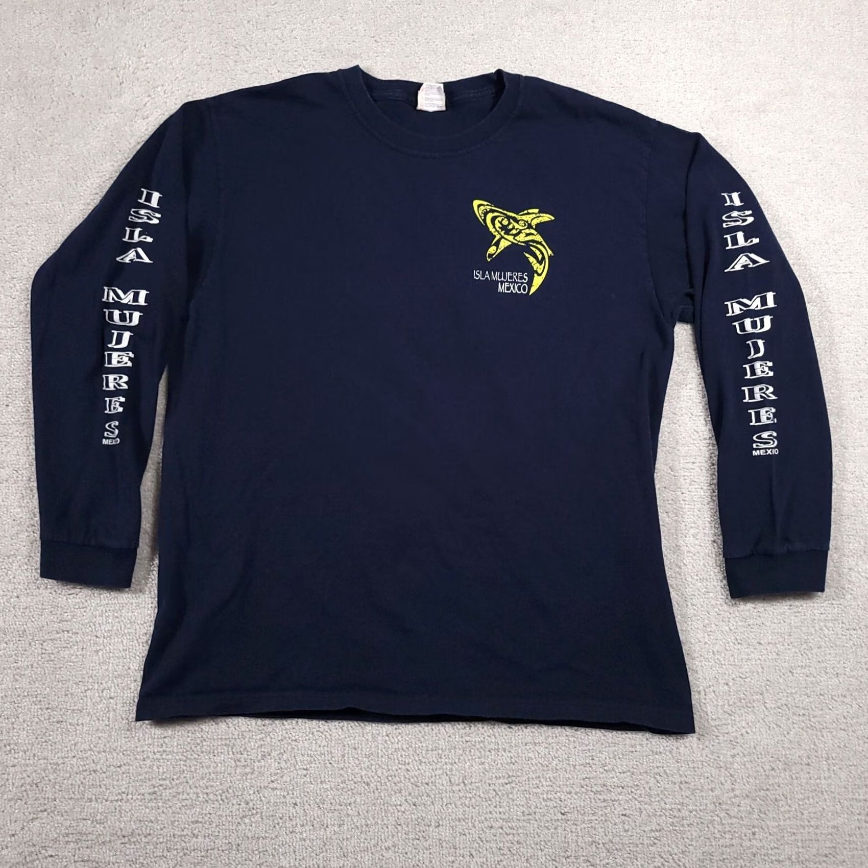 Doublet VINTAGE Yazbek Isle Mujeres Graphic Shirt Mens Large Shark Double Sided Mexico Blue 90s Size US L / EU 52-54 / 3 - 2 Thumbnail