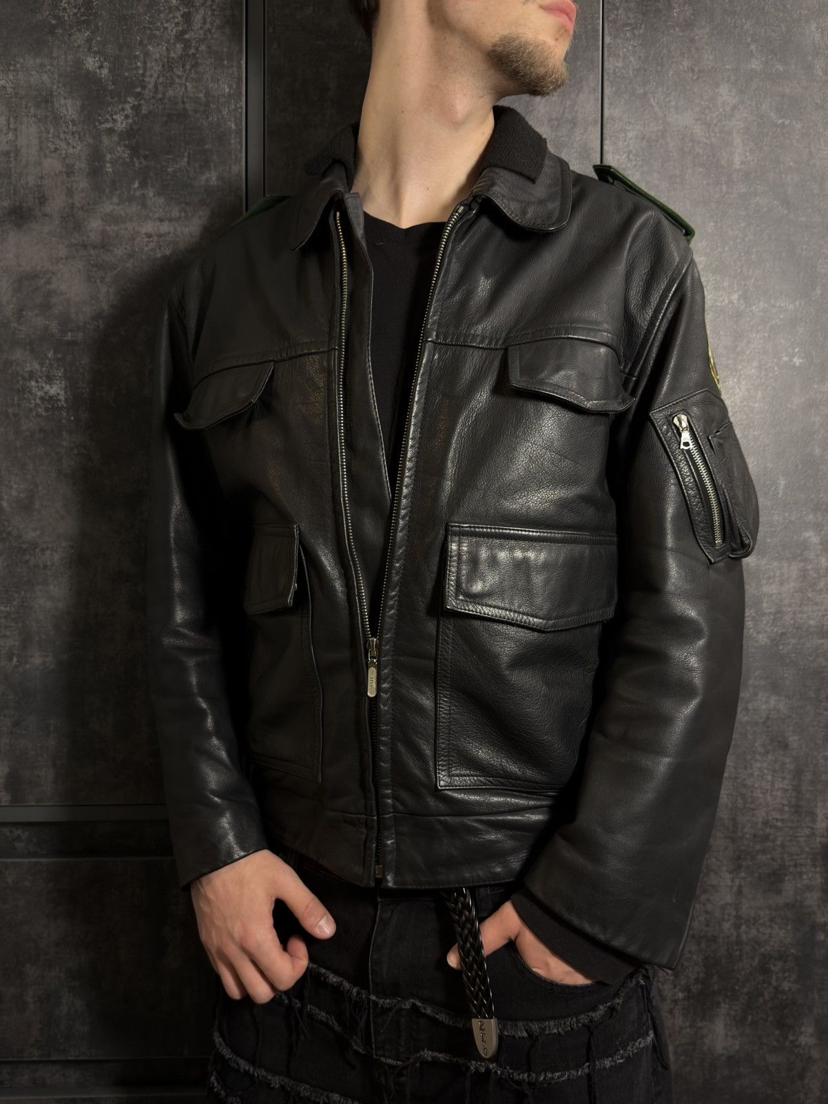 Vintage Crazy Vintage 90s Polizei Leather Aviator Jacket Vetements Size US L / EU 52-54 / 3 - 7 Thumbnail
