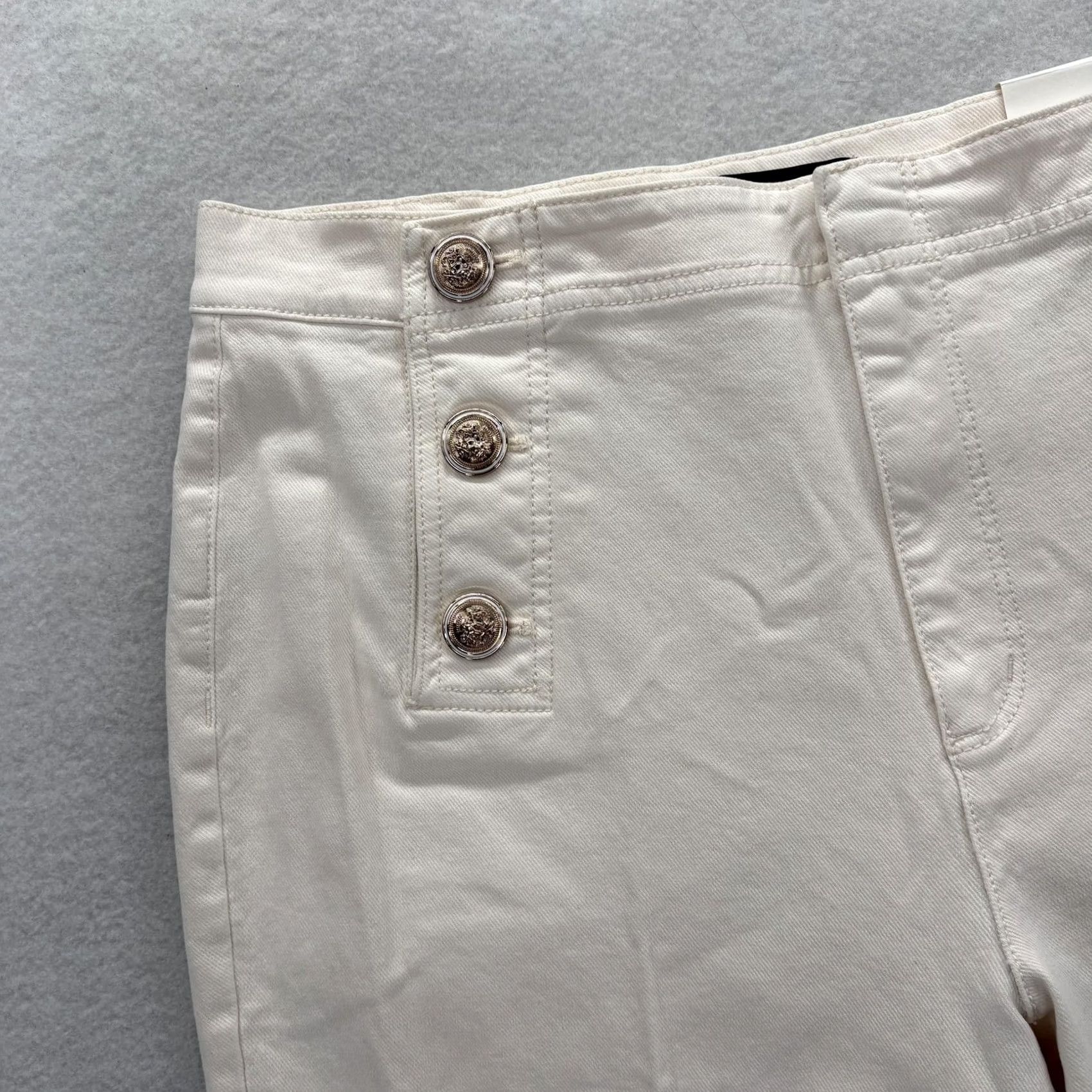 Ann Taylor VINTAGE? No. Ann Taylor White Wide Leg Crop Pants 12P Petite Women White Twill High Rise Sailor Cropped Pants with Pockets Stretch Size 34" / US 12 / IT 48 - 3 Thumbnail